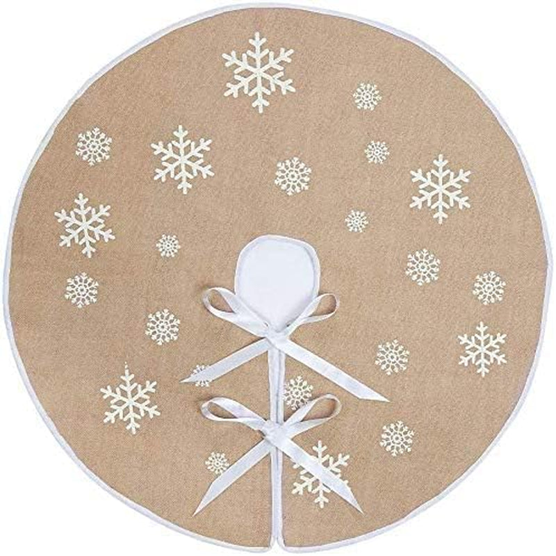 N&T NIETING Christmas Small Tree Skirt, 24 Inch Red Burlap Tree Mat with White Snowflake Printed for Xmas Tree Holiday Party Home Indoor Farmhouse Winter Decorations