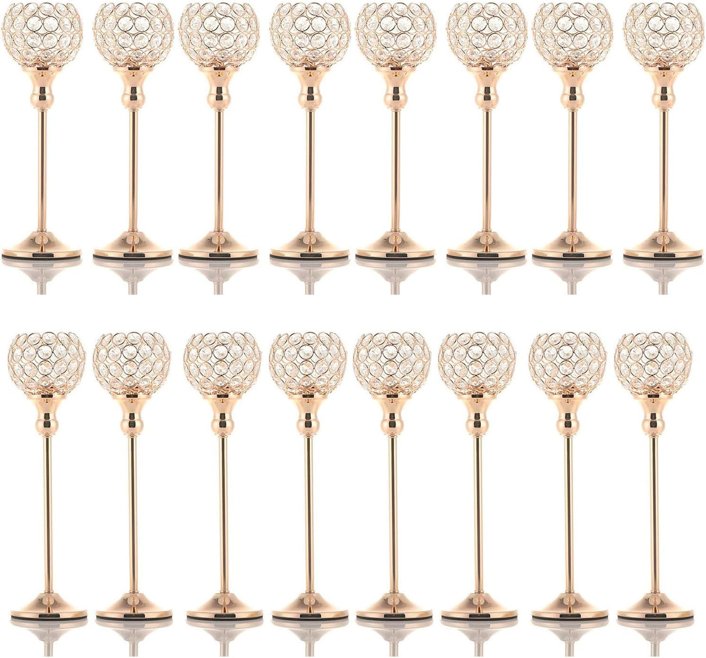 VINCIGANT Gold Crystal Candle Holders Set of 2 for Fireplace Coffee Table Mantle Decor,Wedding Home Halloween Decoration Centerpieces