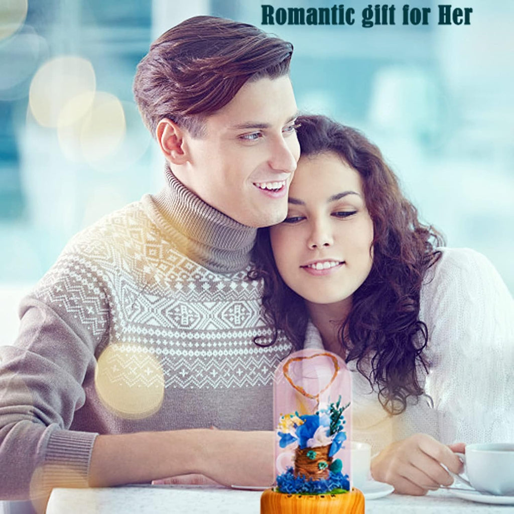 SWEETIME Blue Rose Lamp Real Preserved Rose in Glass Dome, Forever Flower Night Light with Bluetooth Speaker, Eternal Flowers Rose Musical Box Gift for Her on Mother'S Day, Birthday, Valentine Day.