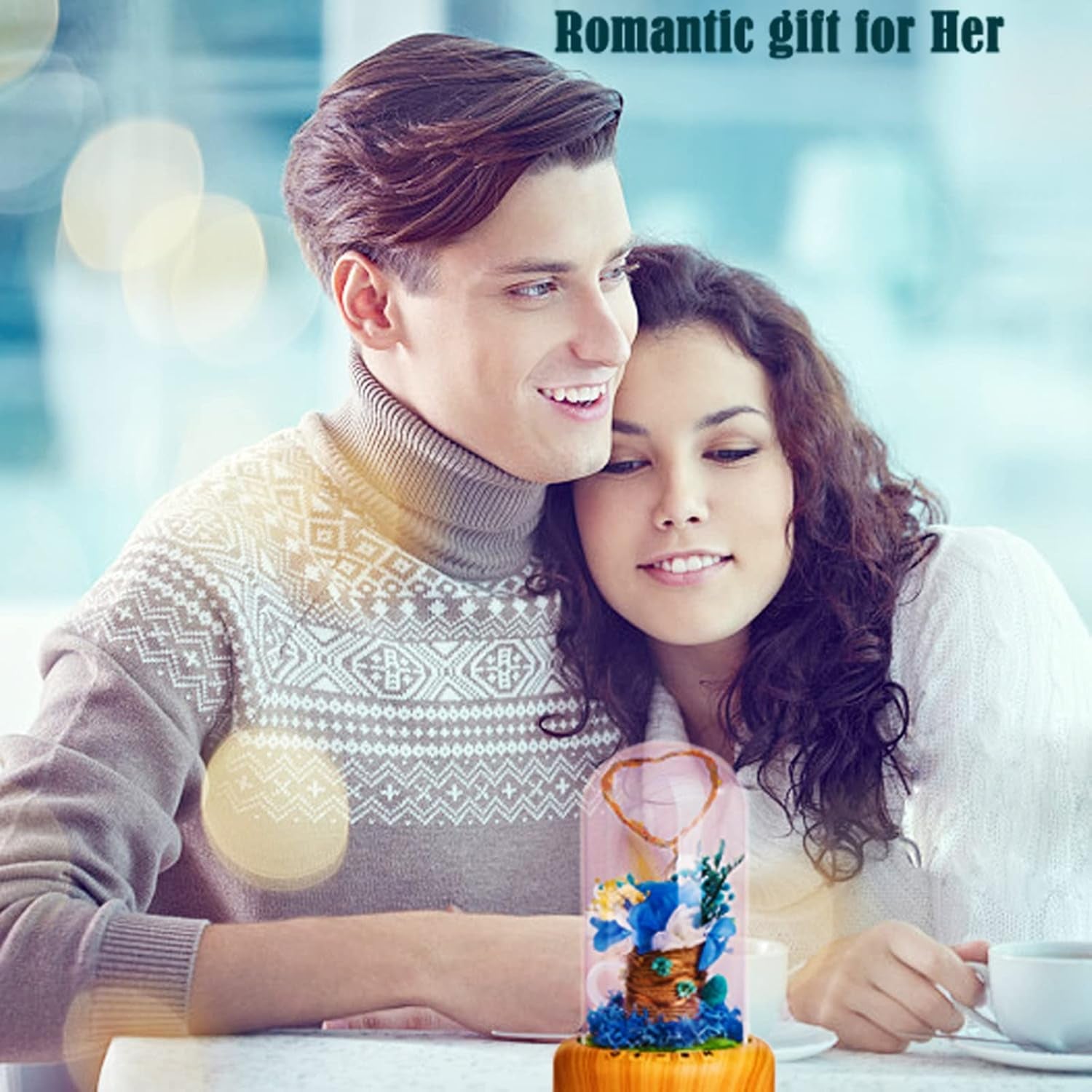 SWEETIME Blue Rose Lamp Real Preserved Rose in Glass Dome, Forever Flower Night Light with Bluetooth Speaker, Eternal Flowers Rose Musical Box Gift for Her on Mother'S Day, Birthday, Valentine Day.