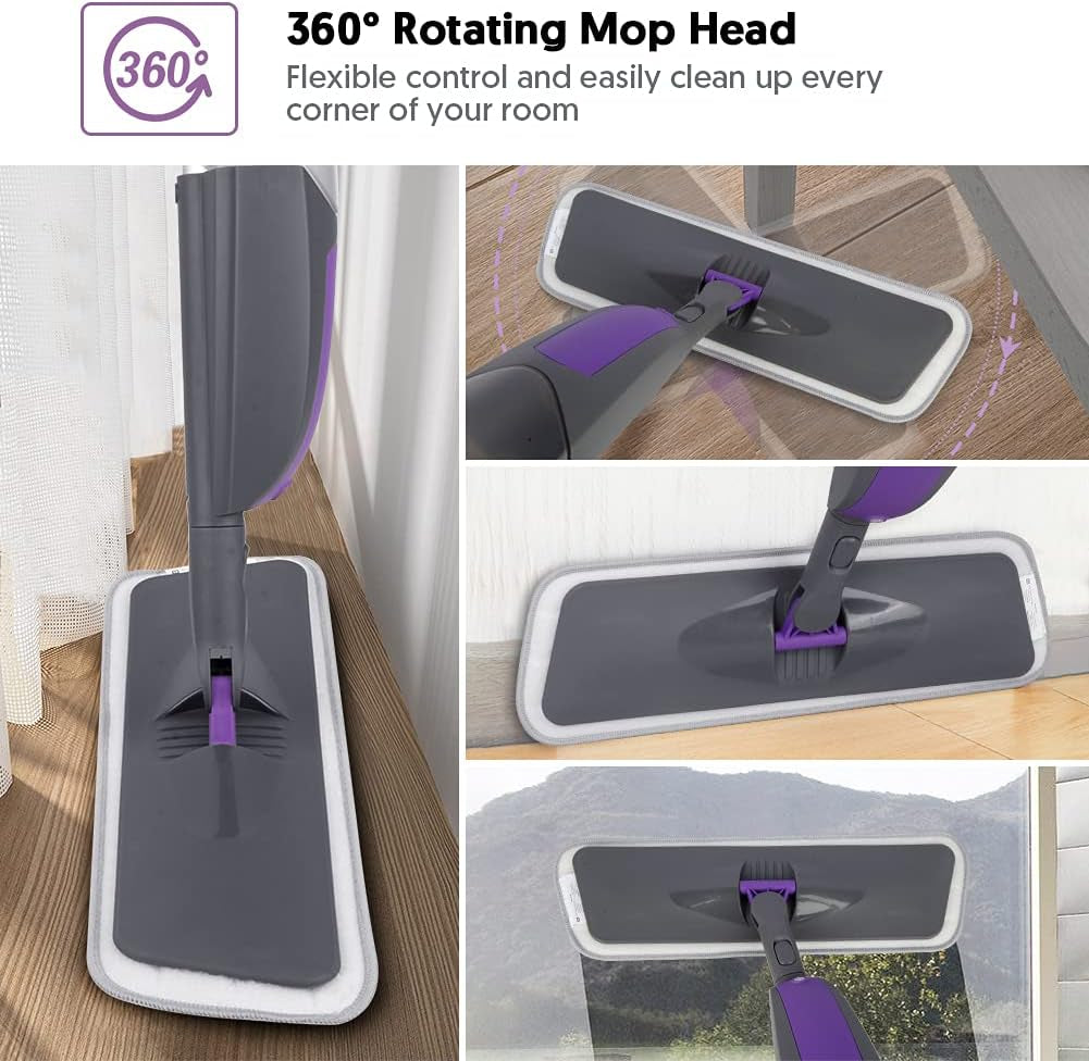 Spray Mops for Floors Cleaning, HOMSIER Microfiber Flat Floor Mop Wet Dry with 550ML Refillable Bottle 2 Washable Pads Replacement for Wooden Laminate Tile Marble Kitchen