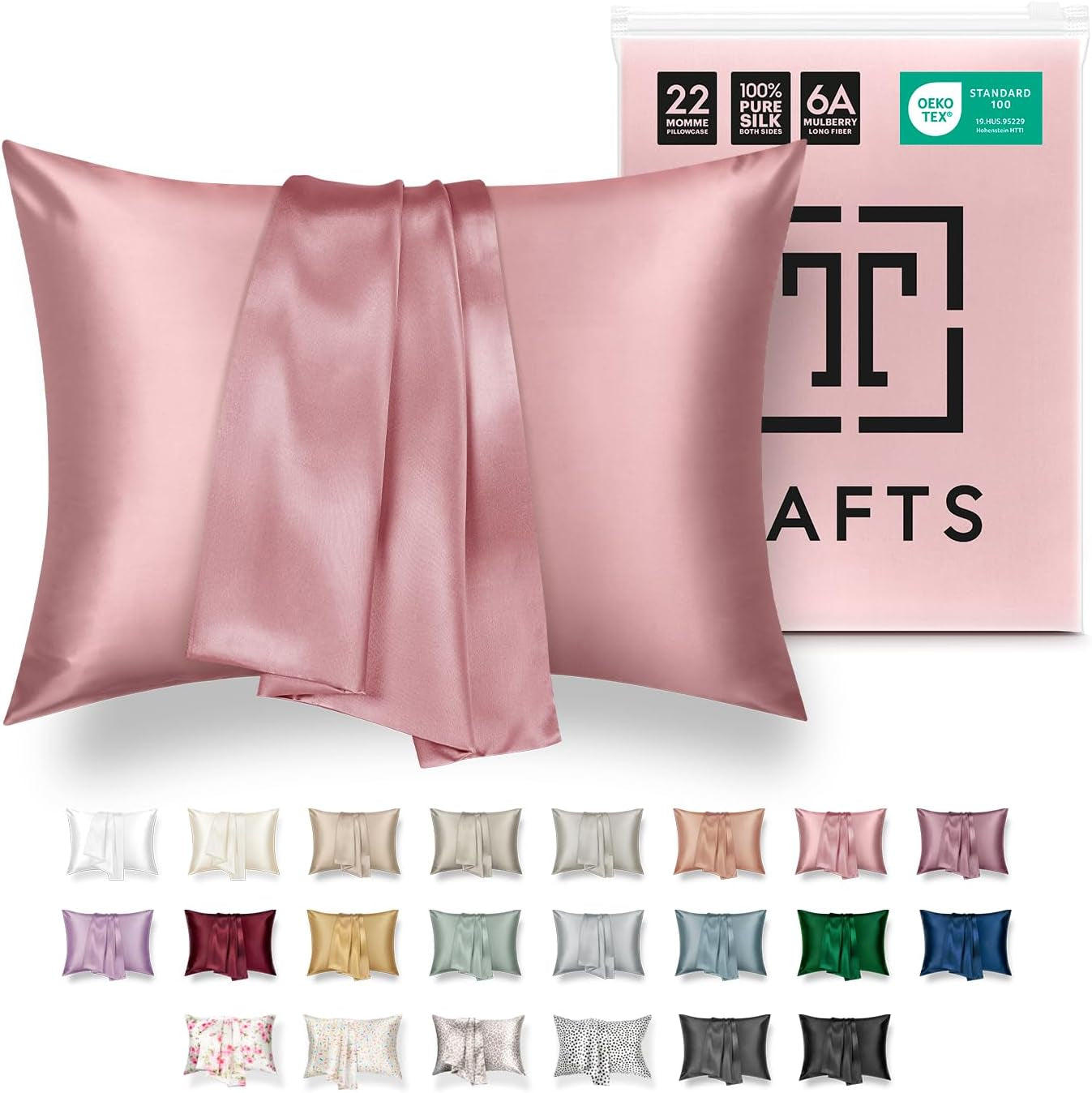 Tafts Pillow Cases - 22Mm 100% Pure Mulberry 6A Silk Pillowcase for Hair & Skin with Zipper Closure, Cooling, Natural, Organic, Double Sided Silk Pillow Case (Midnight Black, Queen 20X30 1Pc)