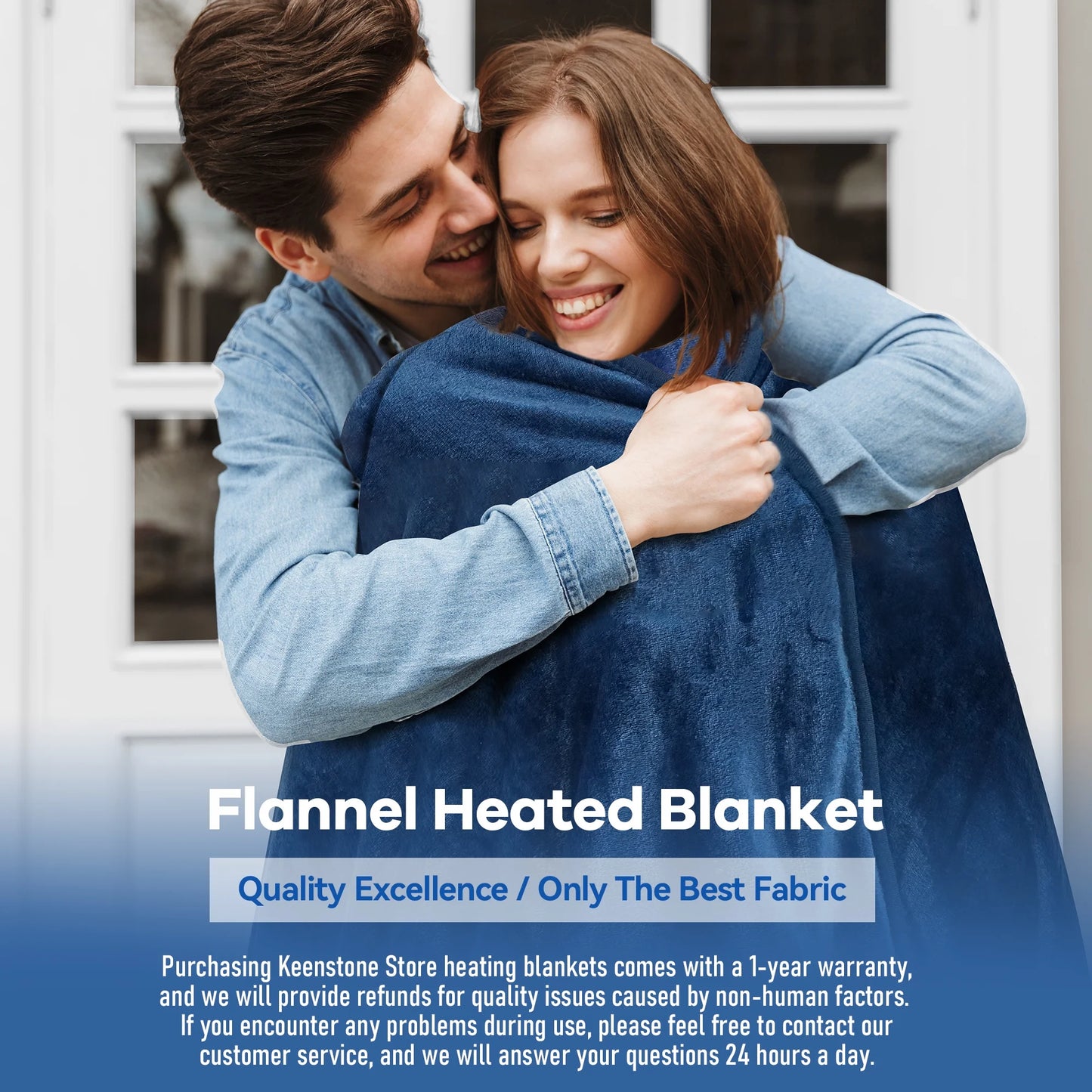 Double-Sided Flannel Electric Heated Blanket Twin, 62"X84" Machine Washable Fast Heating Blanket for Office Bedroom Livingroom - Blue