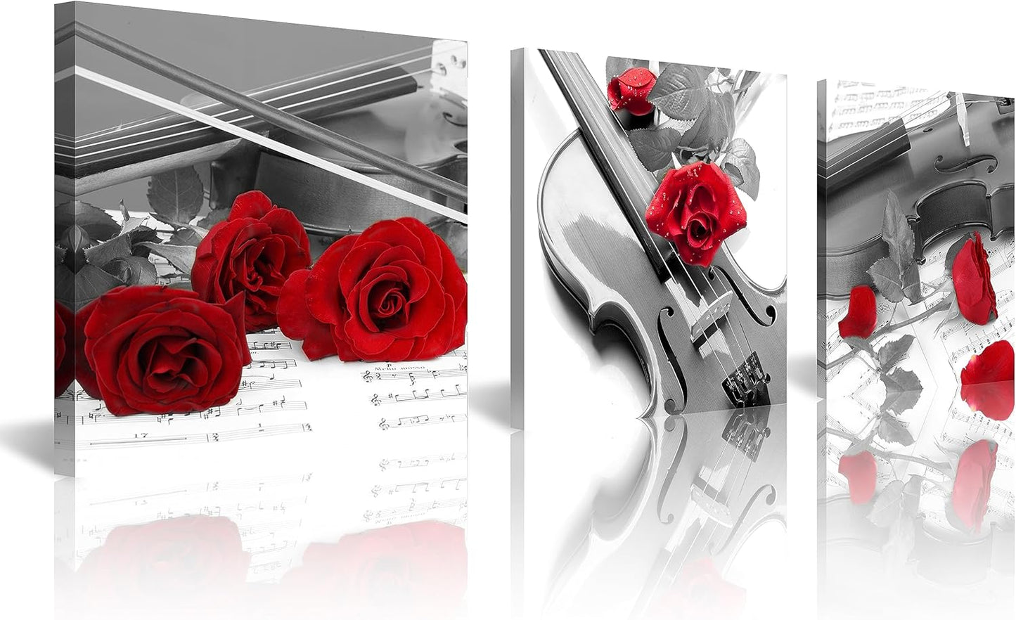 NAN Wind Canvas Print 3 Pcs Black and White Red Rose Canvas Art Painting Abstract Wall Art Decorations Flower Picture on Canvas for Home Decor Stretched and Framed (16X16Inchx3Pcs, A-Rose)