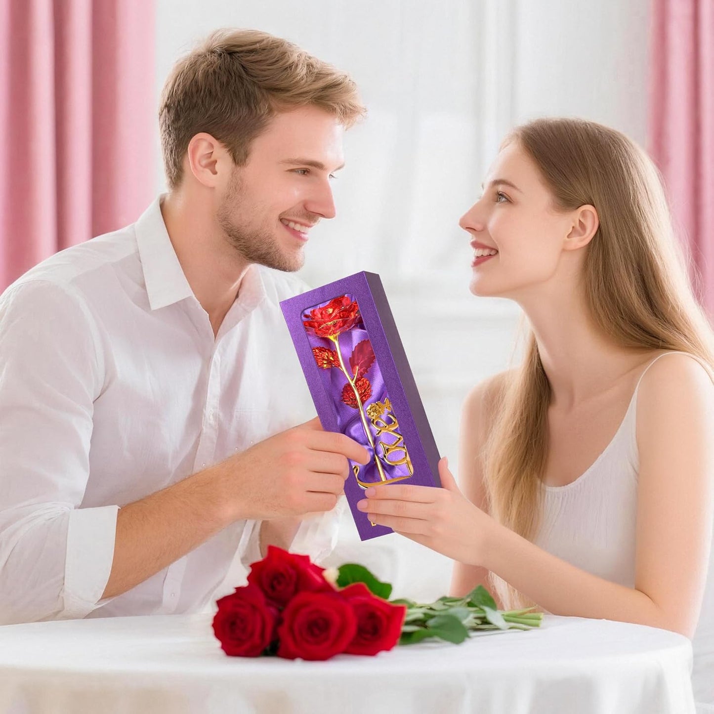 Childom Birthday Gifts for Women,Christmas Rose Gifts for Her Mom,Red Rose with Love Stand for Wife,Sweet Artificial Flower for Grandma,Women,Christmas,Birthday,Anniversary,Valentines,Mothers Day