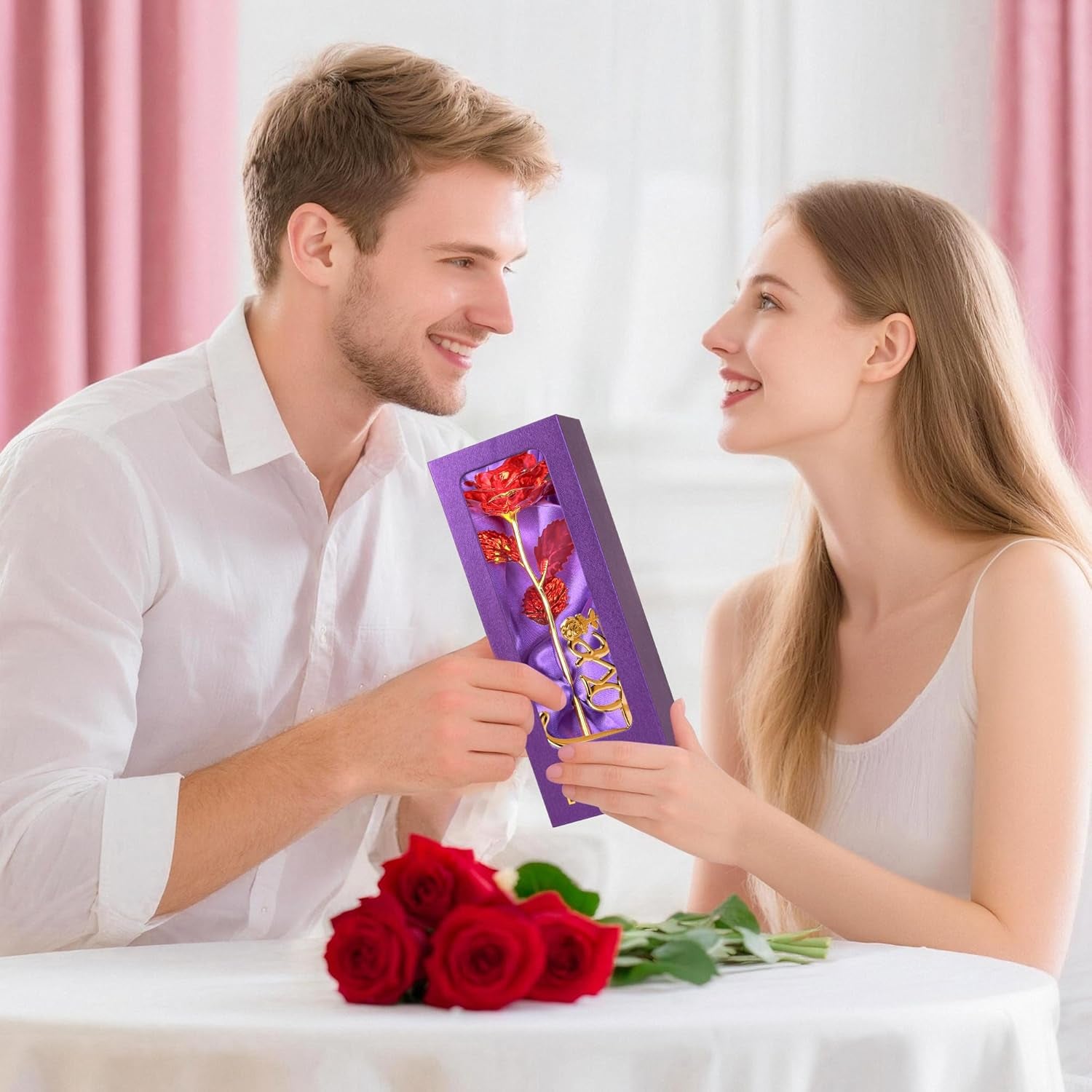 Childom Birthday Gifts for Women,Christmas Rose Gifts for Her Mom,Red Rose with Love Stand for Wife,Sweet Artificial Flower for Grandma,Women,Christmas,Birthday,Anniversary,Valentines,Mothers Day