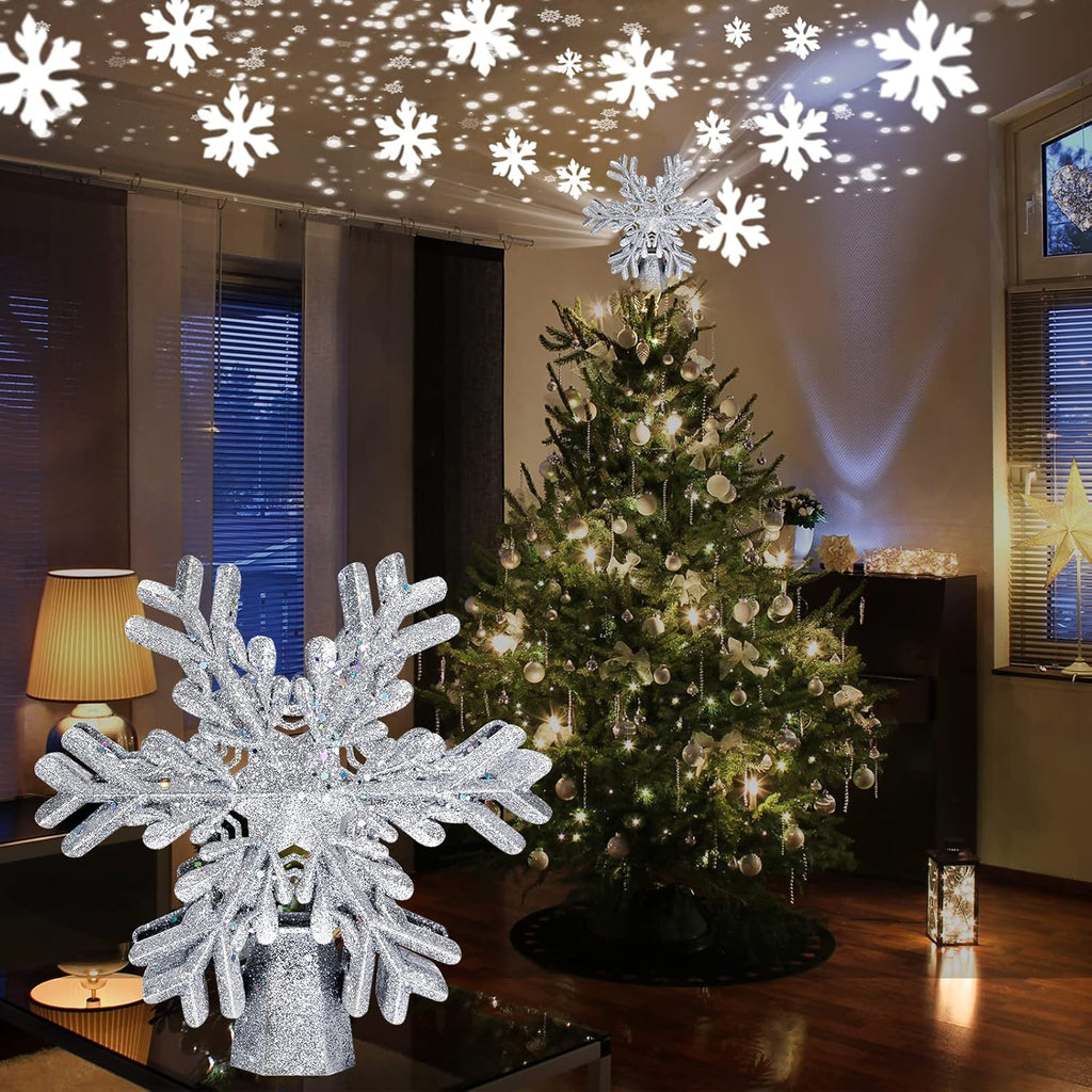 Christmas Tree Star Topper Light Christmas Tree Star Topper Projector with Rotating LED Snowflake Lights 3D Hollow for Christmas Tree Decorations