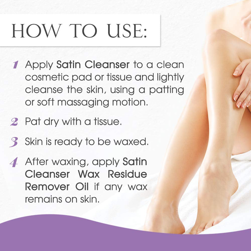 SATIN SMOOTH Pre Wax Cleanser - Antiseptic Formula for Pre Wax Hair Removal Skin Prep, Deep Cleansing & Irritation-Free Waxing, Afterwax Care, 16 Oz
