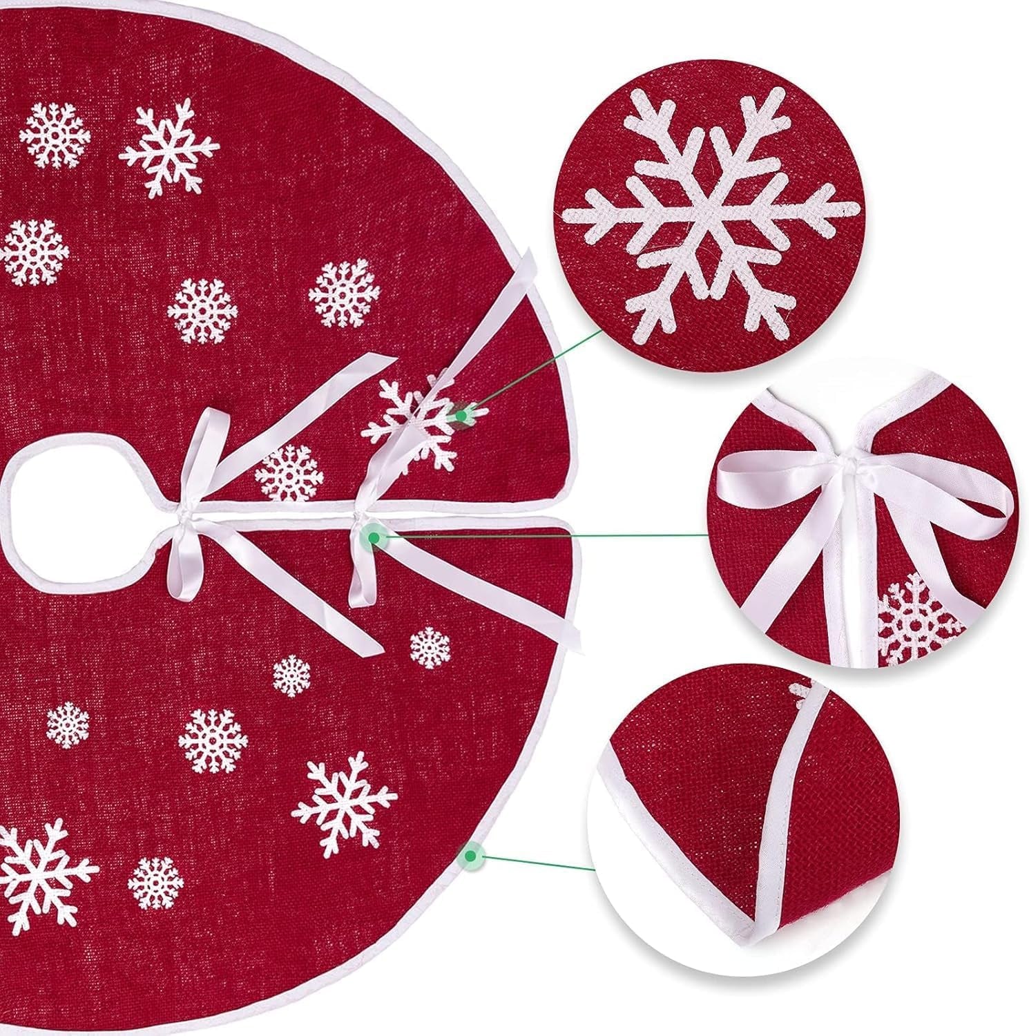 N&T NIETING Christmas Small Tree Skirt, 24 Inch Red Burlap Tree Mat with White Snowflake Printed for Xmas Tree Holiday Party Home Indoor Farmhouse Winter Decorations