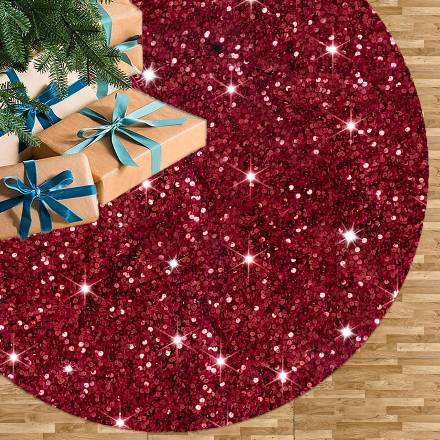 FUHSY Christmas Tree Skirt Pink Tree Skirt 46 Inch Sequintree Skirt Velvet Tree Floor Carpet Holiday Ornaments Glittery Xmas Skirt for Thanksgiving Pink Christmas Decorations Christmas Skirt Tree
