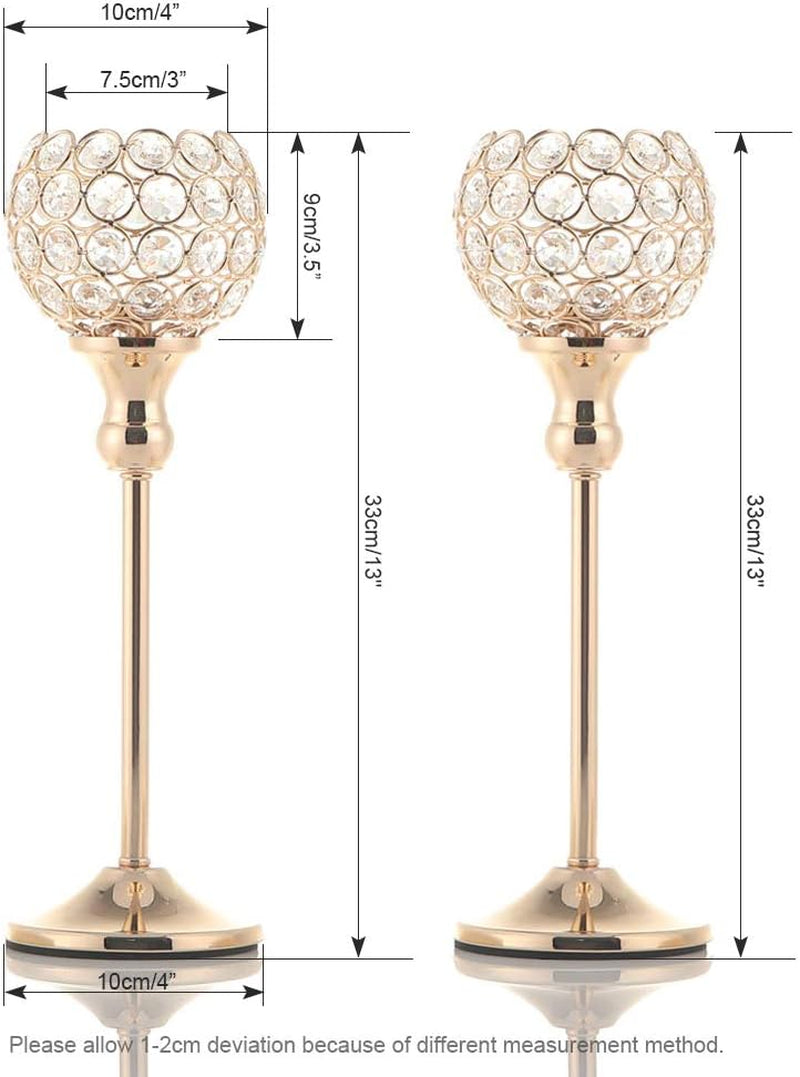 VINCIGANT Gold Crystal Candle Holders Set of 2 for Fireplace Coffee Table Mantle Decor,Wedding Home Halloween Decoration Centerpieces
