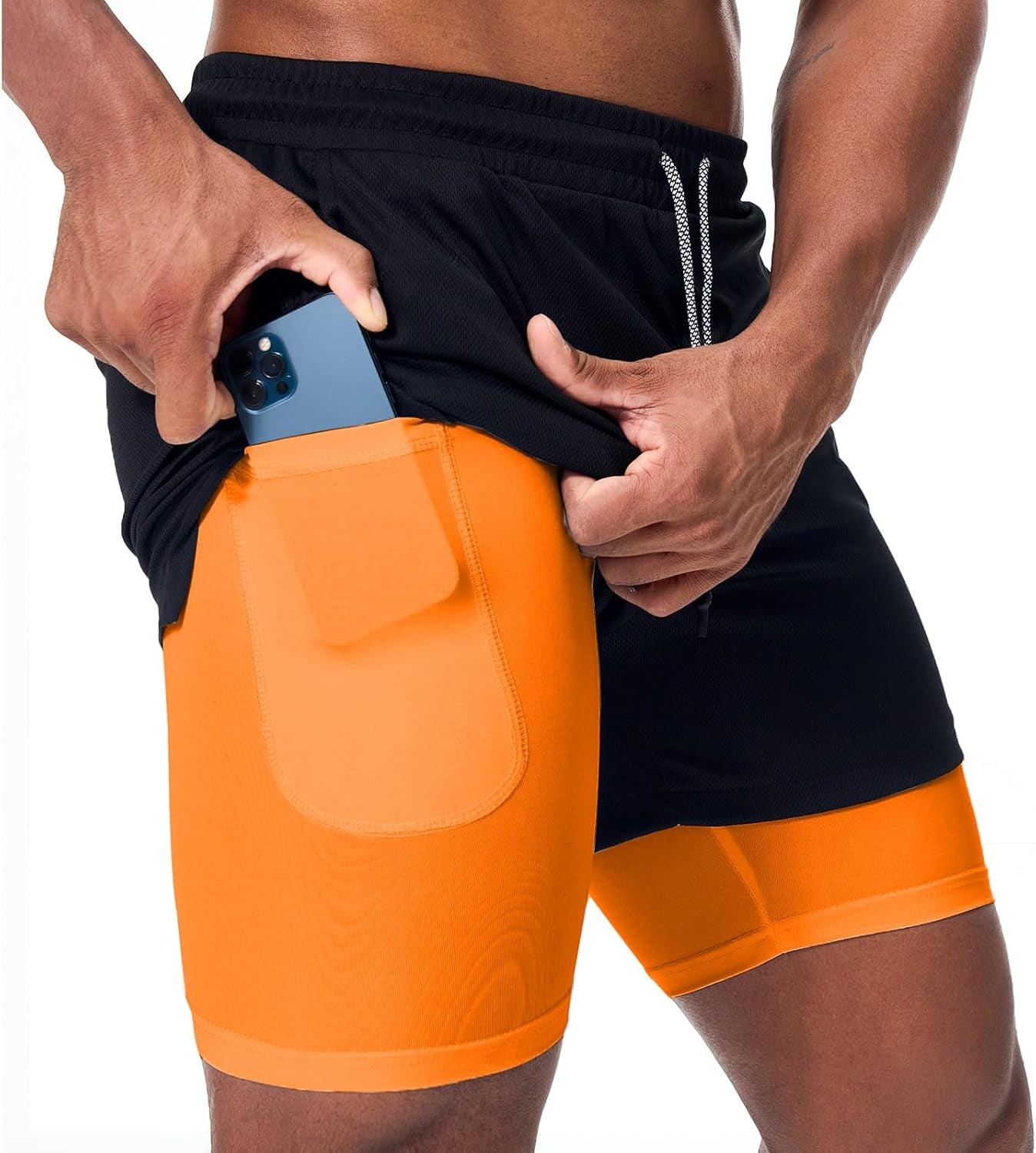 Surenow Men'S Athletic Running Shorts Quick Dry Workout Shorts 2 in 1 Shorts 5" Gym Running Shorts for Men with Phone Pocket