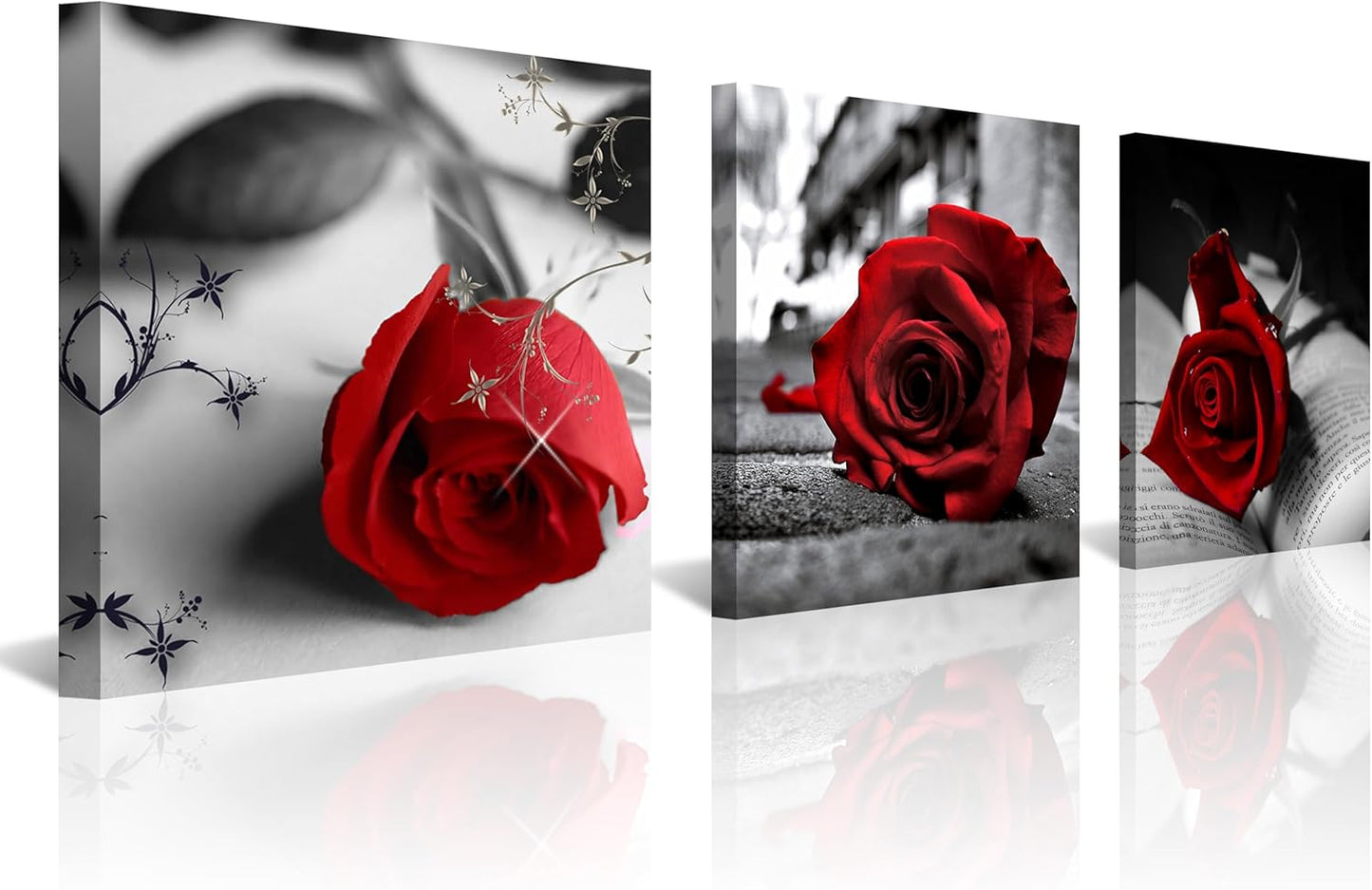 NAN Wind Canvas Print 3 Pcs Black and White Red Rose Canvas Art Painting Abstract Wall Art Decorations Flower Picture on Canvas for Home Decor Stretched and Framed (16X16Inchx3Pcs, A-Rose)
