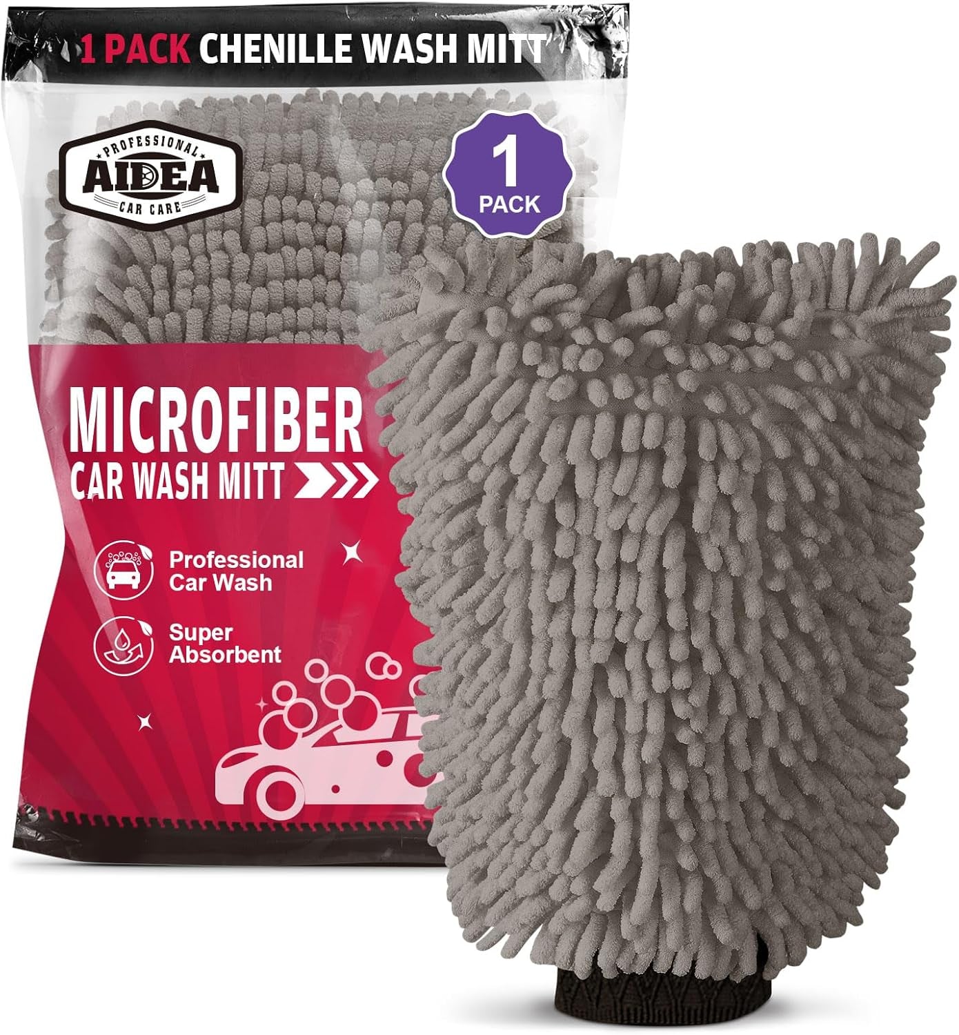 AIDEA Car Wash Mitt Microfiber, 2PK Scratch Free Lint-Free, Premium Chenille Microfiber Mitt Car Wash Brush, Green, Regular Size 7.12''X10.14''