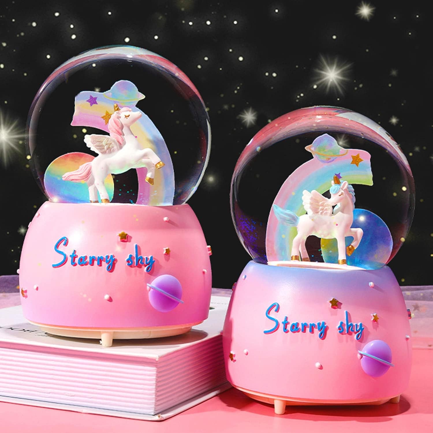Unicorn Snow Globe for Kids, 80 MM Snow Globe with Musics, Perfect Unicorn Music Box for Granddaughters Babies Birthday