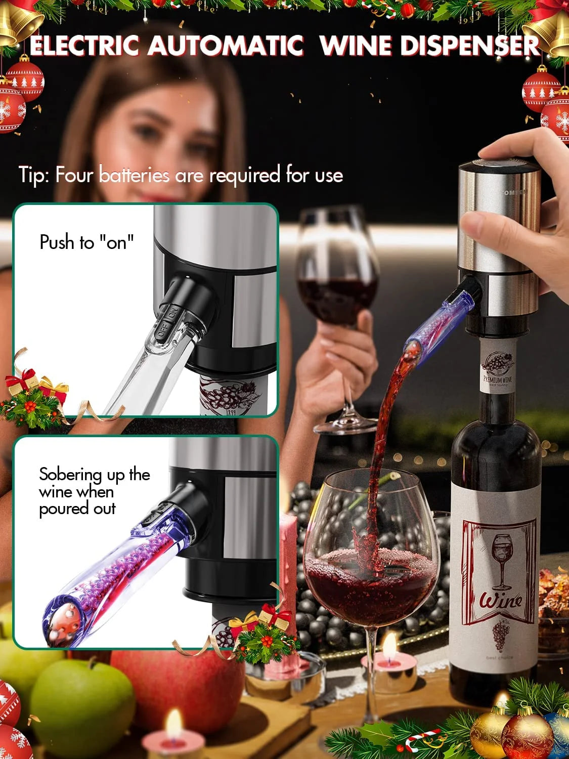 4-Piece Stainless Steel Wine Opener Set with Rechargeable Electric Wine Bottle Opener