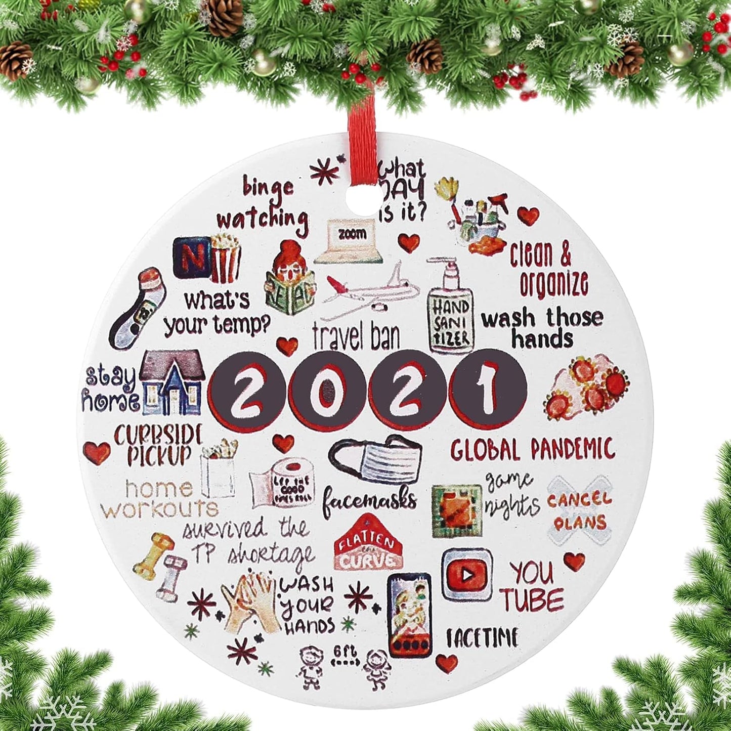 2021 Christmas Ornaments, Meaningful Christmas Tree Hanging Decorations Pandemic Commemorative Ornament Gift for Xmas