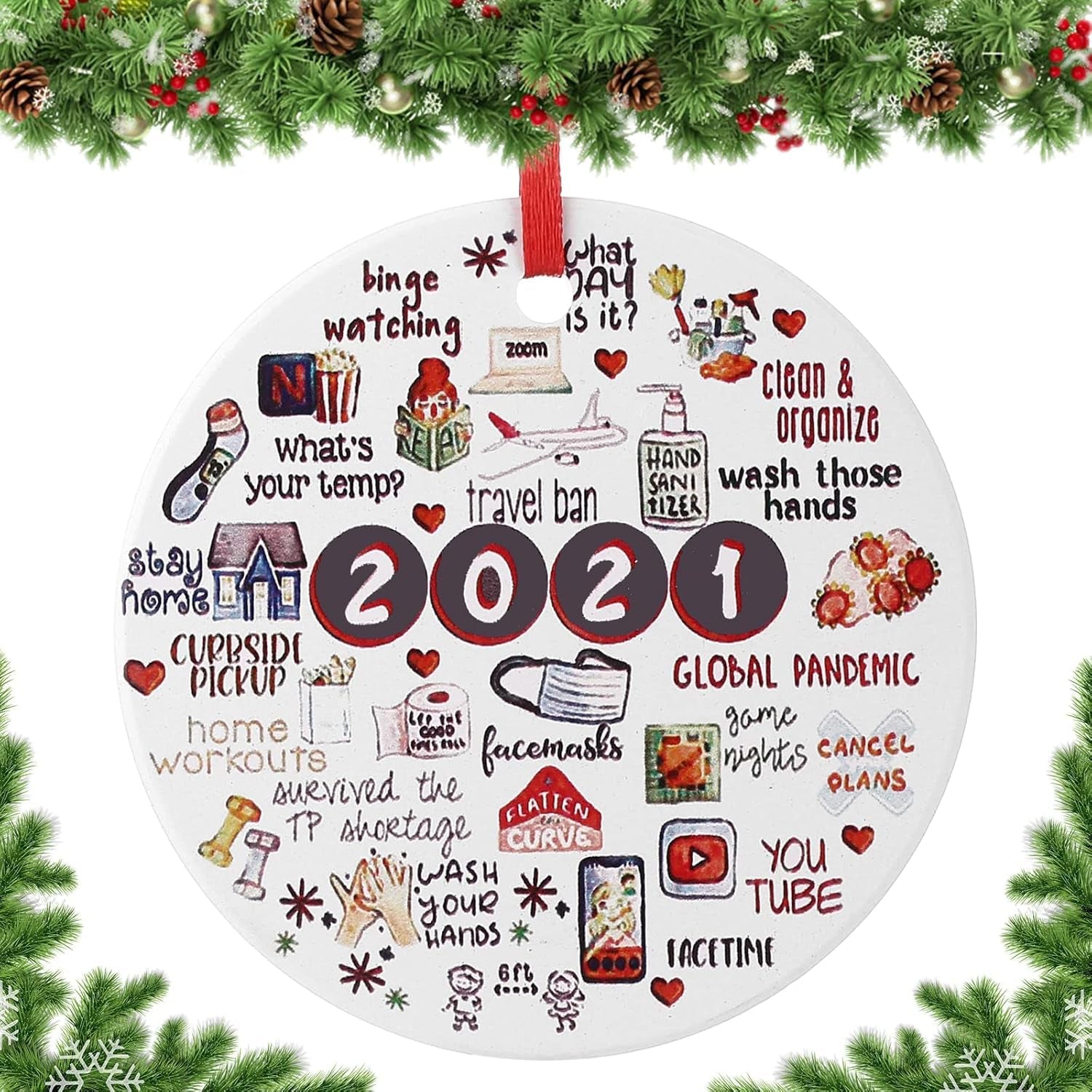 2021 Christmas Ornaments, Meaningful Christmas Tree Hanging Decorations Pandemic Commemorative Ornament Gift for Xmas