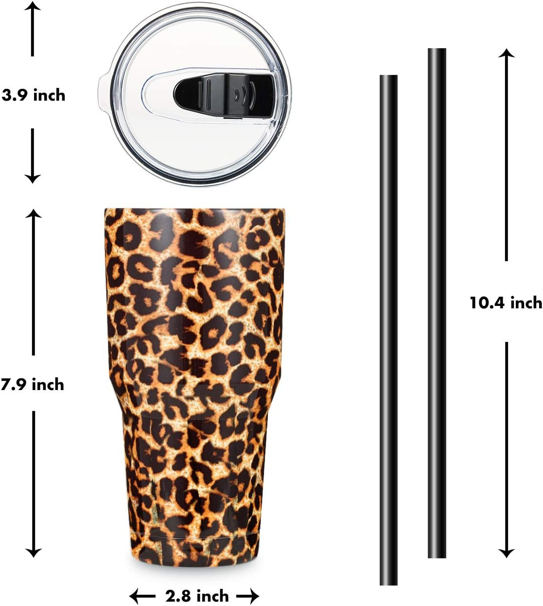 ALOUFEA 30Oz Stainless Steel Tumbler, Insulated Coffee Tumbler Cup with Lid and Straw, Double Walled Travel Coffee Mug for Hot & Cold Drinks (Leopard, 1 Pack)