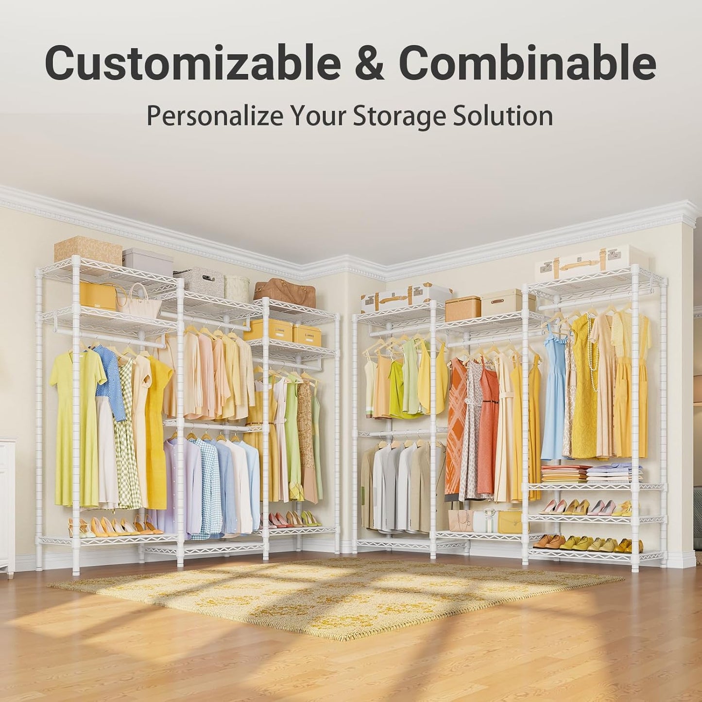 VIPEK V5 Portable Closet Wardrobe Heavy Duty Clothes Rack, Freestanding Clothing Racks with 4 Hang Rods & 8 Shelves, Adjustable Custom Closet Racks, 68.9" L X 15.7" W X 76.4" H, Max Load 800LBS, White