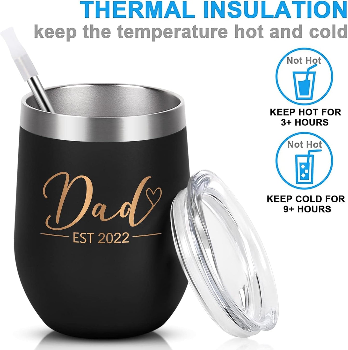 YOUNGFIT Natubeau New Parents Gift - Mom Dad Est 2022 Wine Tumbler Set for New Mom Dad Baby Shower New Parents New Pregnancy Baby Announcement, 12 Oz Insulated Stainless Steel Wine Tumbler, Set of 2