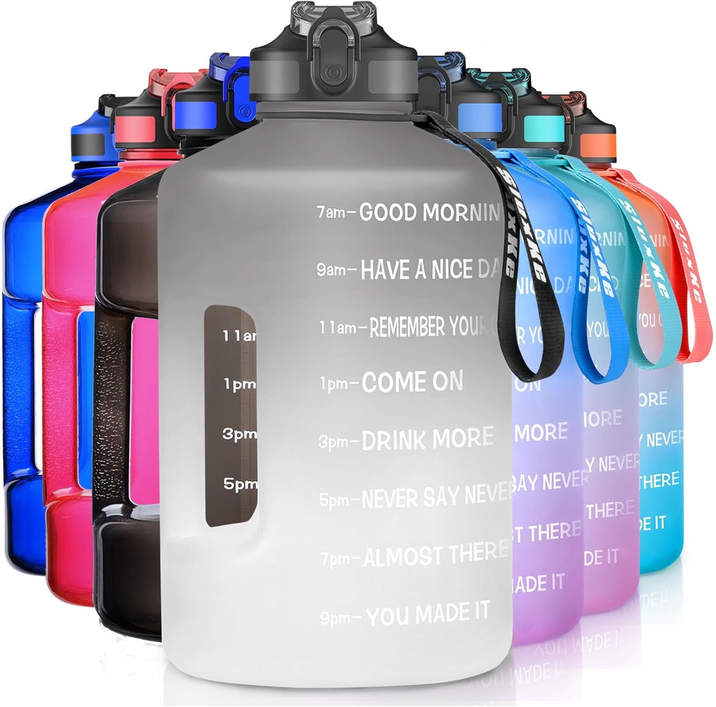 1 Gallon Motivational Sports Water Bottle with Time Marker, BPA Free 128Oz Leak Proof Jug, Black, Plastic, 128 Ounces, Fitness, Sports, Outdoor Activities