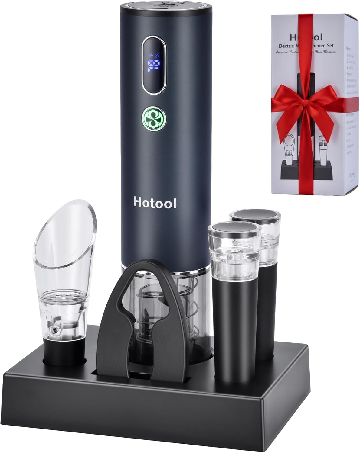 Electric Wine Opener Set with Base – Rechargeable Wine Bottle Opener with Foil Cutter, Wine Aerator and Wine Stoppers – Wine Accessories Gift for Wine Lovers