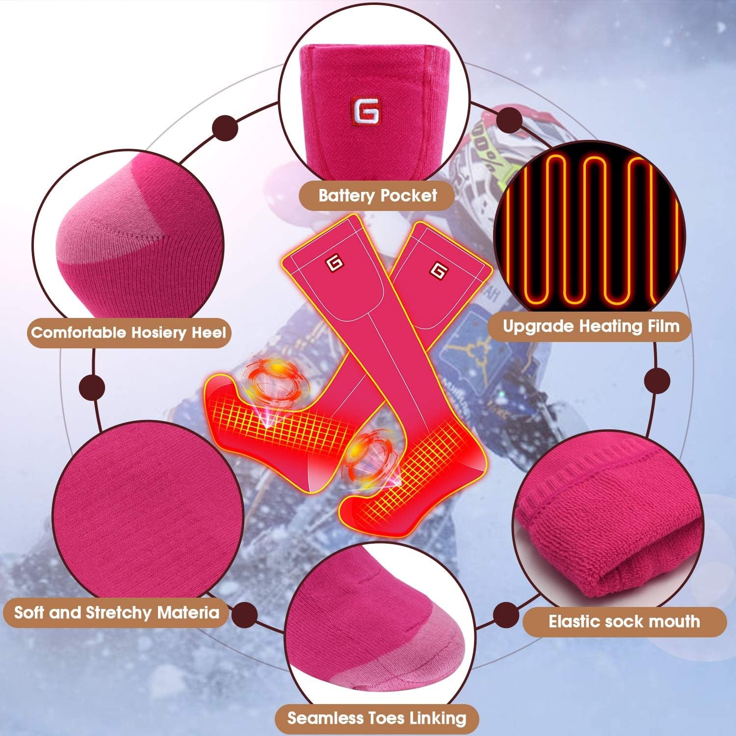 Women Girls Battery Socks Rechargeable Electric Heated Socks,Battery Powered Heat Insulated Socks Kit Winter Warm Thermal Heating Socks,Cold Weather Battery Sock Ski Hunt Bike Foot Warmer