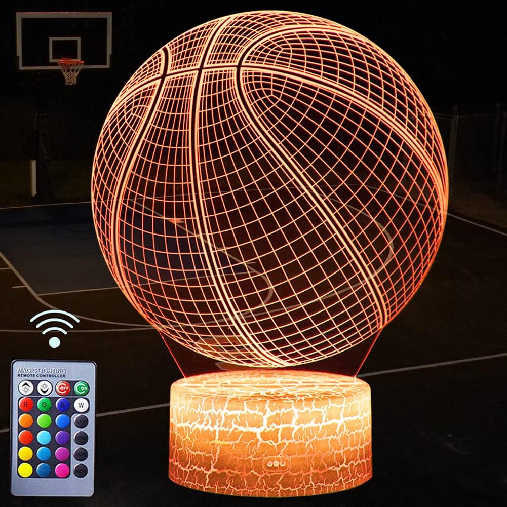 Basketball Night Light,3D LED Illusion Lamp with Remote Controller and USB Cable 16 Colors Changeable Lights Best Birthday Xmas Gift for Basketball Player Children