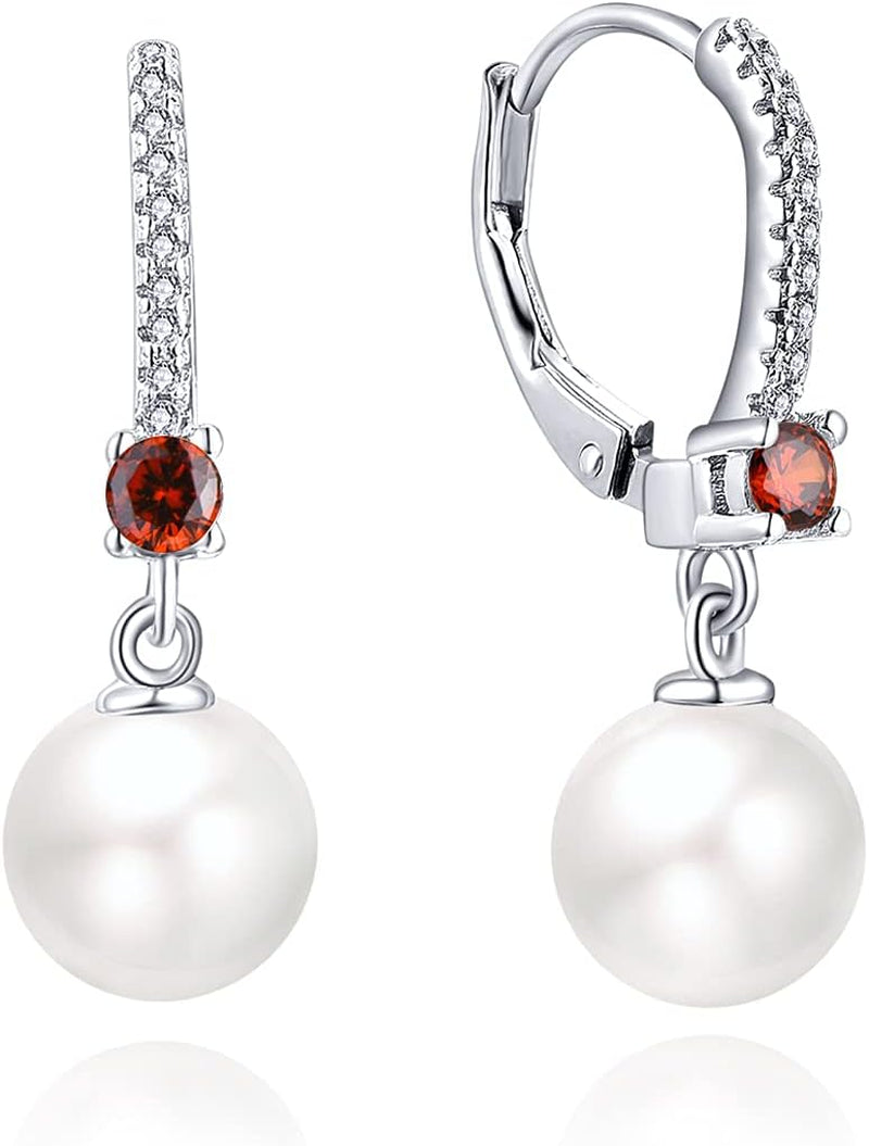 JO WISDOM 925 Sterling Silver Freshwater Pearl Hoop Earrings with Dangle Real Pearl,Simulated Pearls