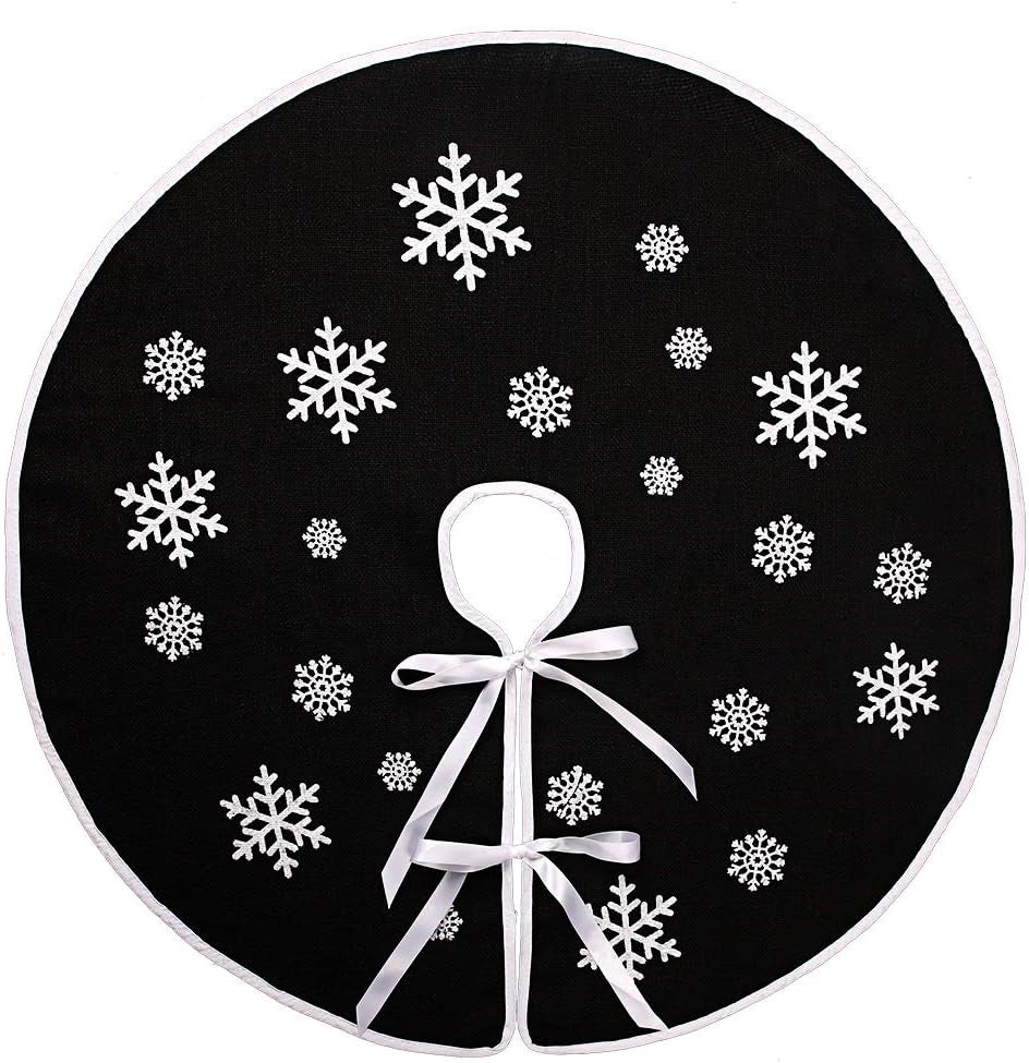 N&T NIETING Christmas Small Tree Skirt, 24 Inch Red Burlap Tree Mat with White Snowflake Printed for Xmas Tree Holiday Party Home Indoor Farmhouse Winter Decorations