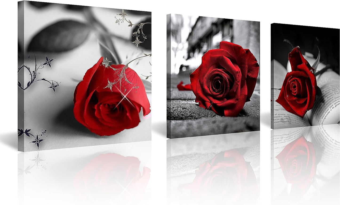 NAN Wind Canvas Print 3 Pcs Black and White Red Rose Canvas Art Painting Abstract Wall Art Decorations Flower Picture on Canvas for Home Decor Stretched and Framed (16X16Inchx3Pcs, A-Rose)
