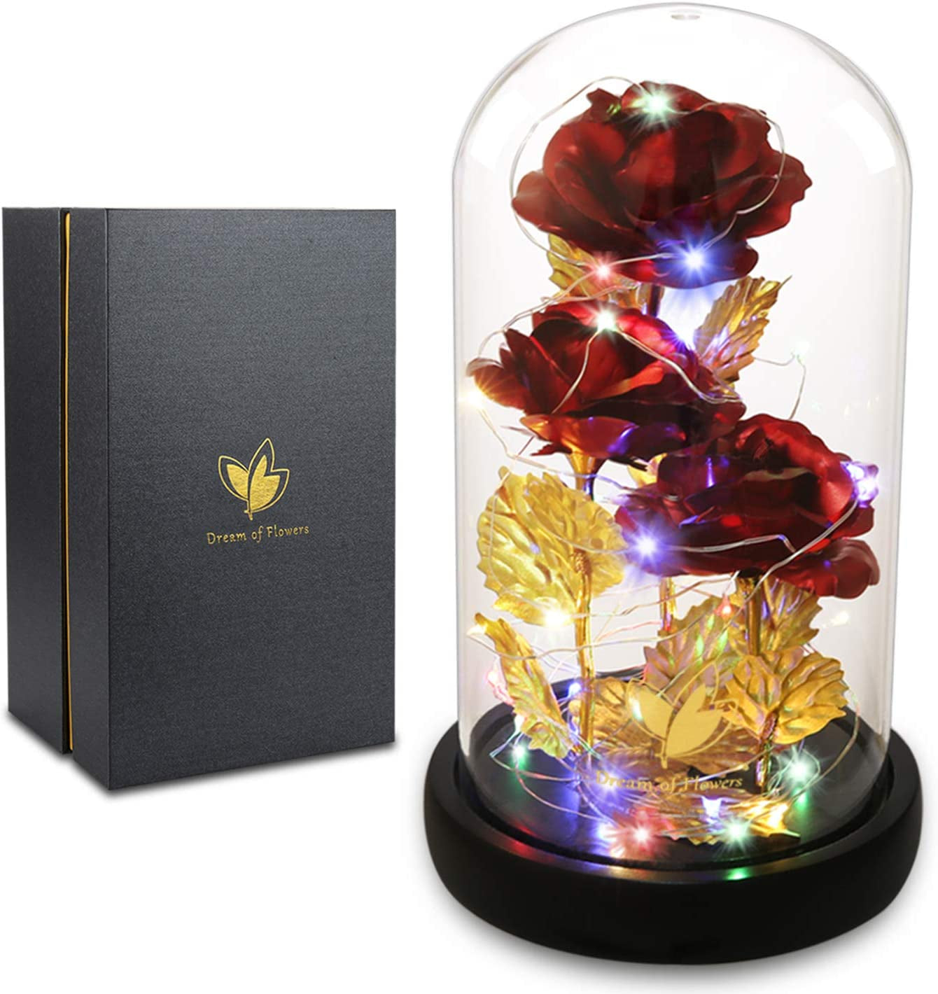 Valentines Gifts for Her,Birthday Gifts for Women,Colorful Flowers Rose in Glass Dome,Galaxy Flowers Rose with 2 Lighted Mode,Rainbow Rose Flower Gifts for Women,Valentines Gifts for Girlfriend