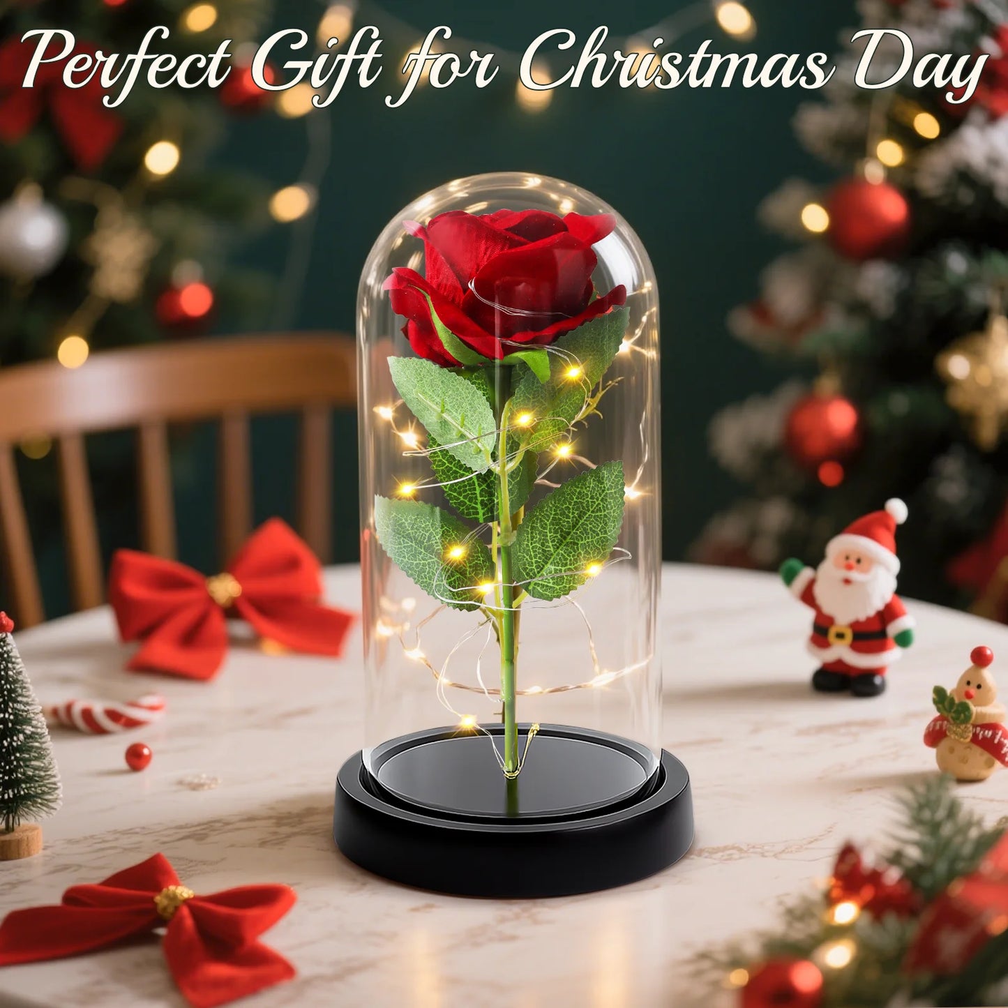 Forever Rose Red Roses with LED Lights, Eternal Flowers, Romantic Party Christmas Decorations, Valentine'S Day, Mother'S Day Gifts