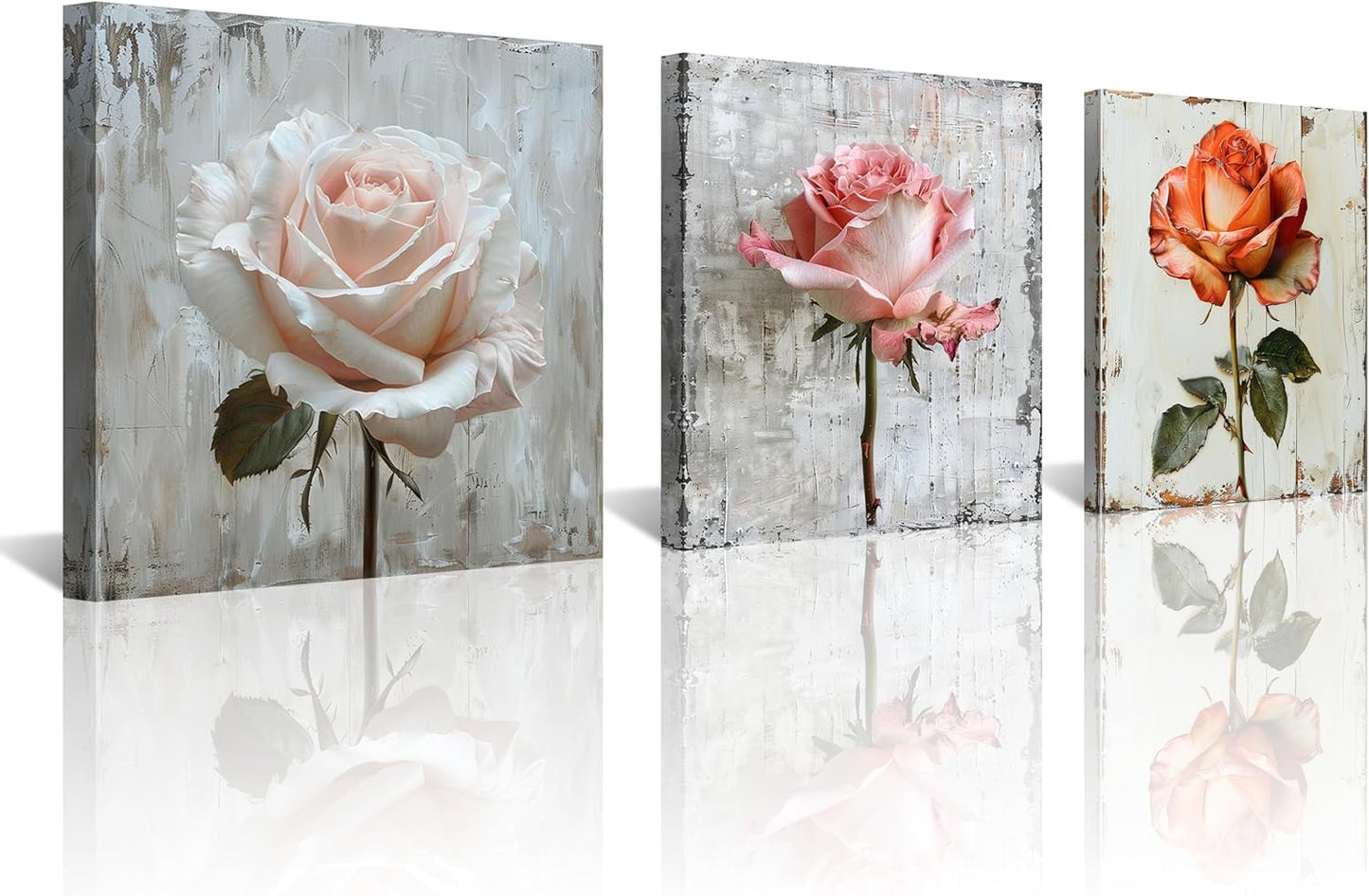 NAN Wind Canvas Print 3 Pcs Black and White Red Rose Canvas Art Painting Abstract Wall Art Decorations Flower Picture on Canvas for Home Decor Stretched and Framed (16X16Inchx3Pcs, A-Rose)