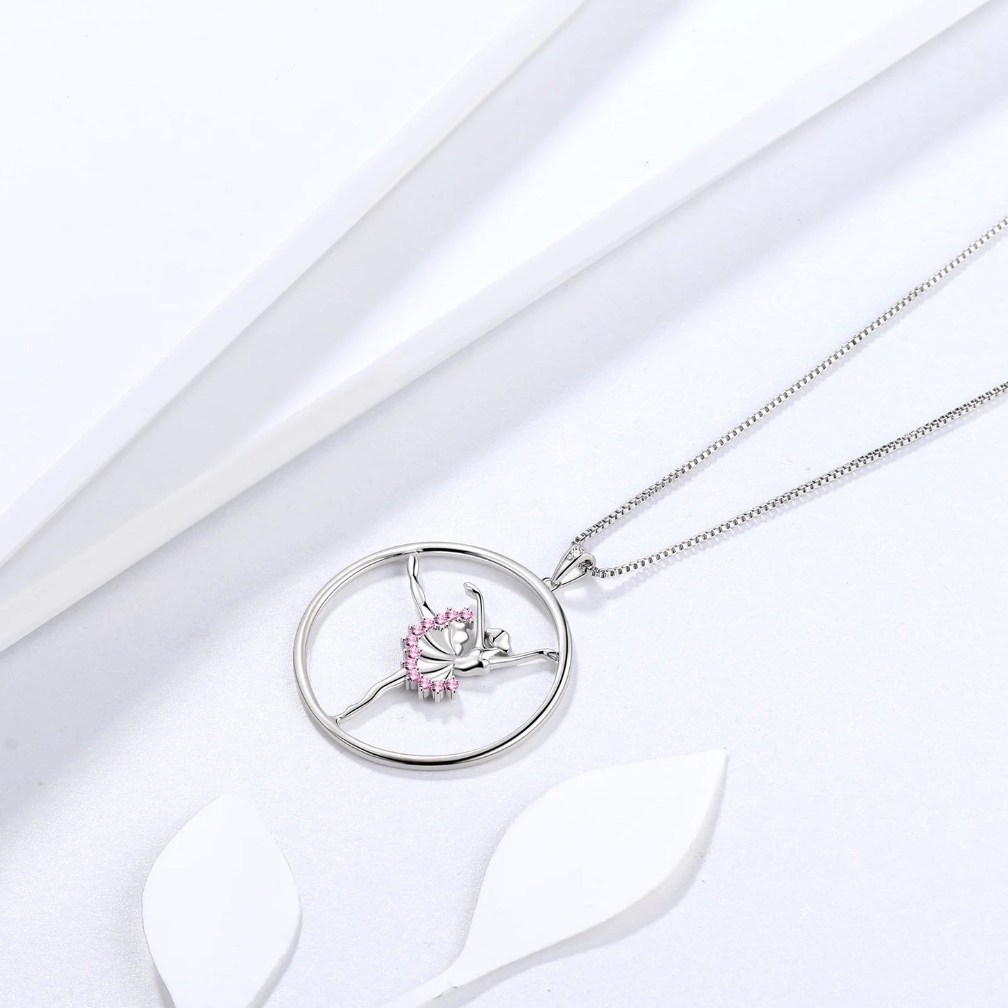 Sterling Silver Ballerina Necklace October Birthstone Pink CZ Ballet Dancer Dance Pendant Jewelry Christmas Valentine'S Day Birthday Gifts for Daughter