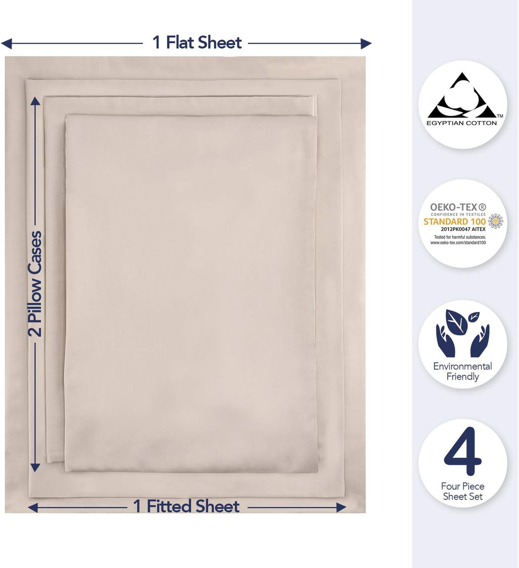 CRAFTSWORTH 100% Organic Cotton Sheets Twin 3 Piece Set Beige Extra Deep Pocket Sheet Sets Flat Sheet Fitted Sheet Pillowcase Better than Percale Hotel Luxury Quality Sheet GOTS Certified