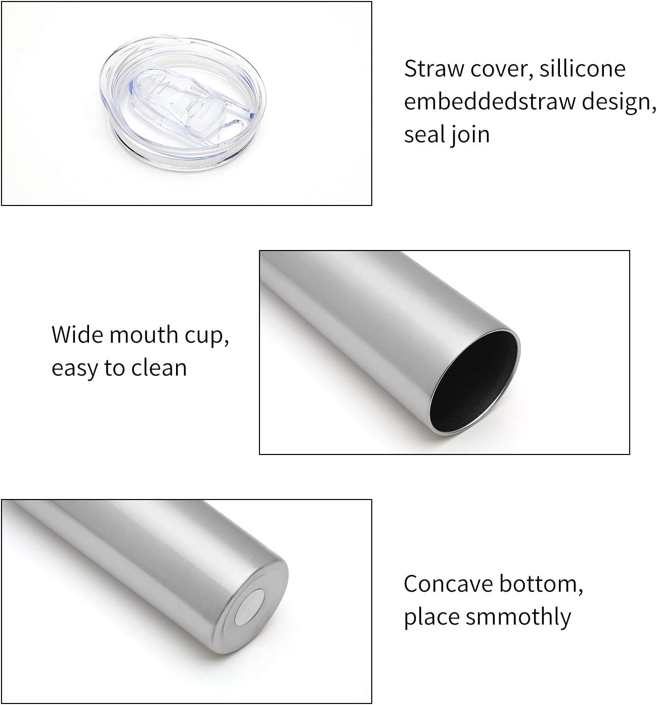 HASLE OUTFITTERS 20 Oz Skinny Tumblers Bulk Set, Stainless Steel Insulated Slim Tumblers with Lids Travel Water Cups(Stainless Steel, 8)