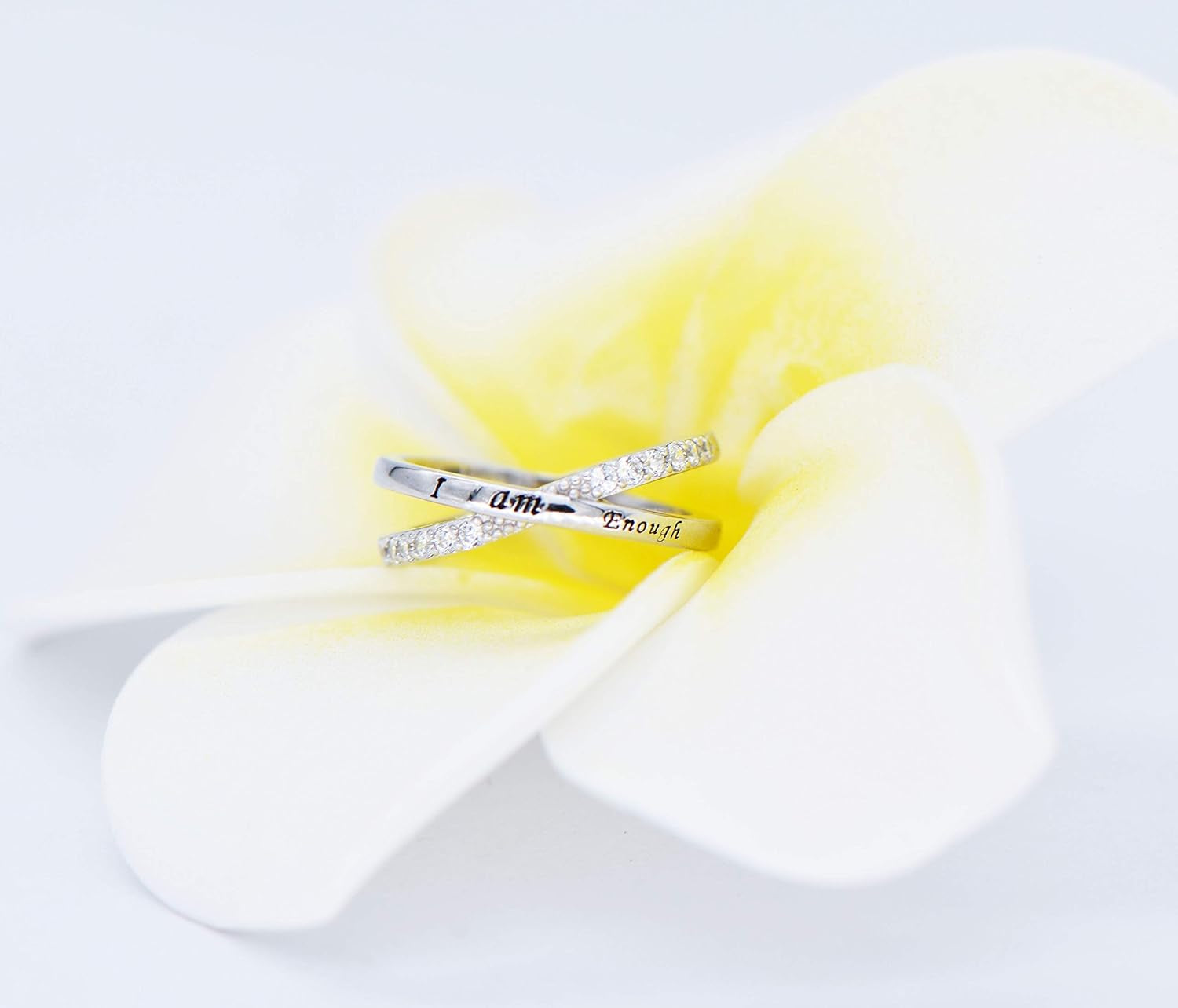 I Am Enough Ring Sterling Silver CZ Ring for Women Girls Size 5-10