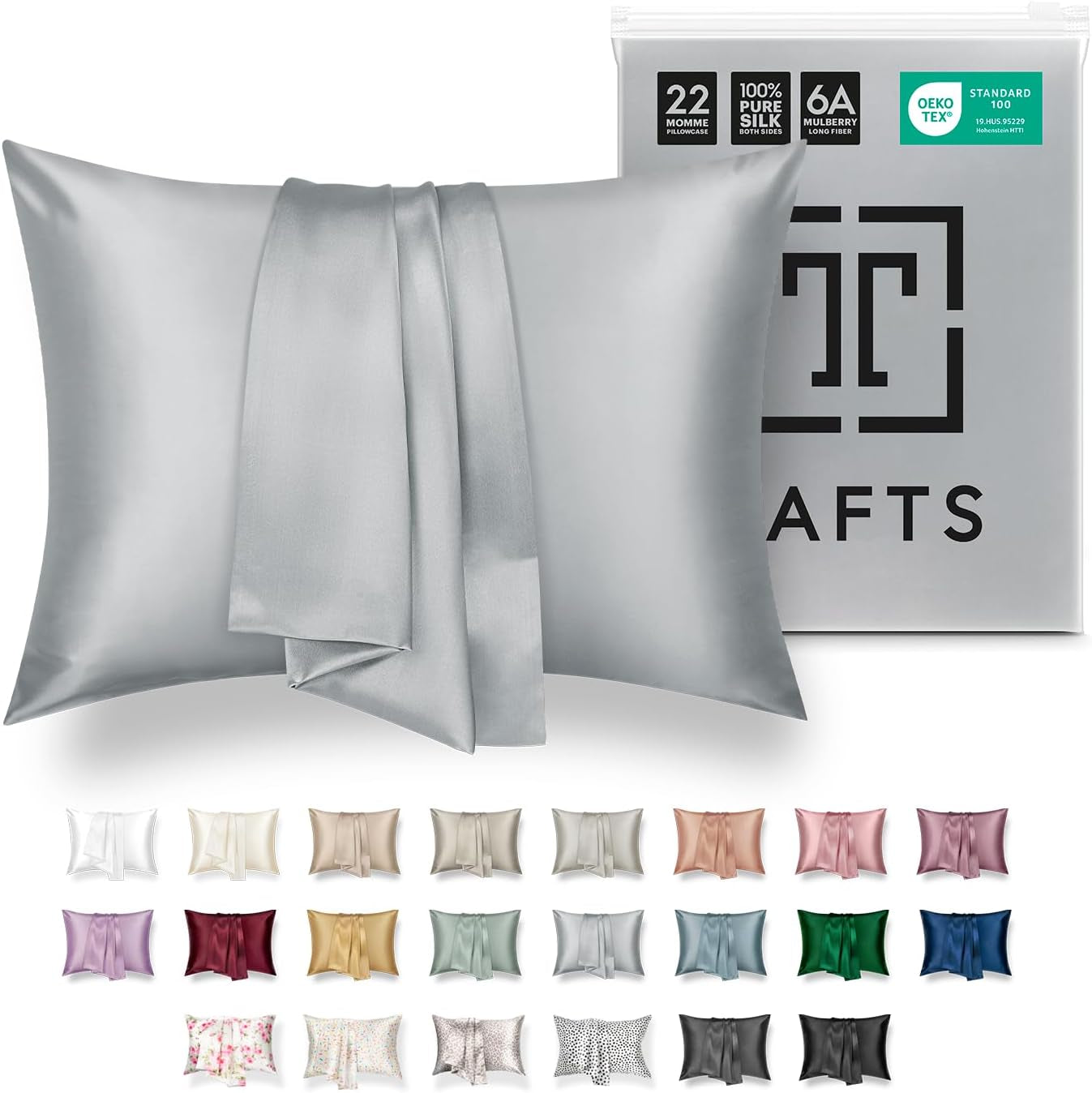 Tafts Pillow Cases - 22Mm 100% Pure Mulberry 6A Silk Pillowcase for Hair & Skin with Zipper Closure, Cooling, Natural, Organic, Double Sided Silk Pillow Case (Midnight Black, Queen 20X30 1Pc)