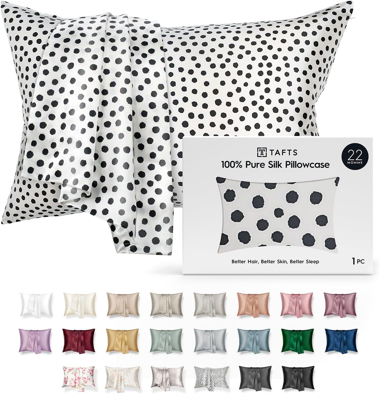 Tafts Pillow Cases - 22Mm 100% Pure Mulberry 6A Silk Pillowcase for Hair & Skin with Zipper Closure, Cooling, Natural, Organic, Double Sided Silk Pillow Case (Midnight Black, Queen 20X30 1Pc)