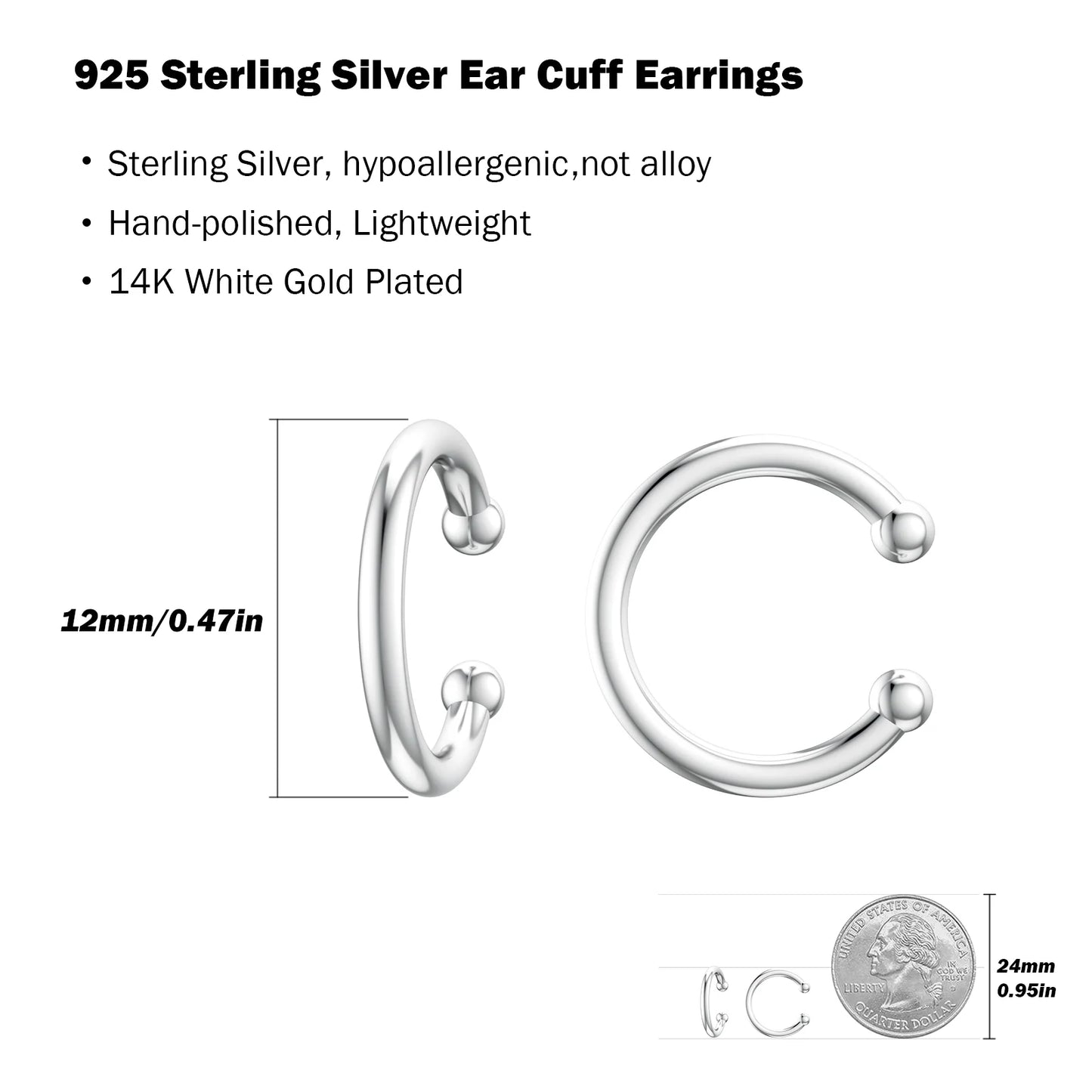 925 Sterling Silver Huggie Ear Cuff Earrings for Women 14K White Gold Plated Earring Cuff Small Hoop Earrings Jewelry Gift