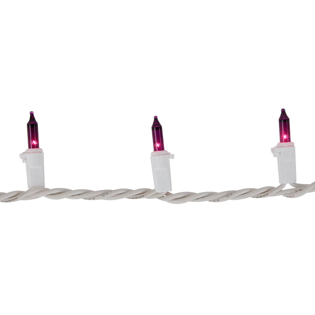 Mini Incandescent Christmas Lights - Purple - 10' White Wire - 50Ct