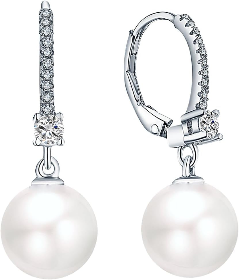 JO WISDOM 925 Sterling Silver Freshwater Pearl Hoop Earrings with Dangle Real Pearl,Simulated Pearls