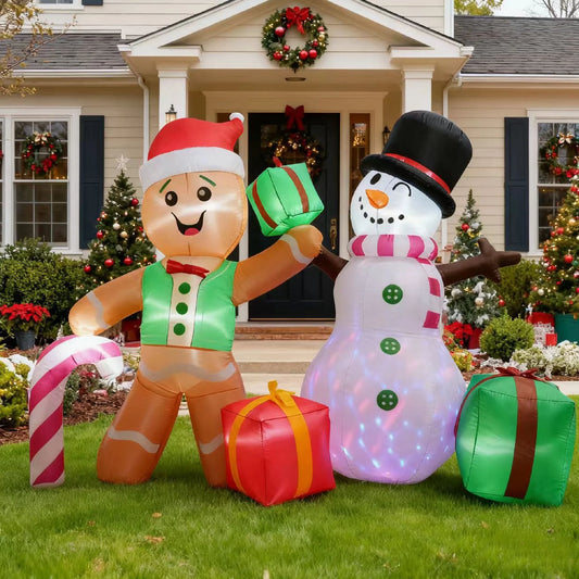 8.5Ft Christmas Inflatables Outdoor Decoration Snowman and Gingerbread Christmas Blow Ups with Built in LED Lights Xmas Garden Yard Lawn Decoration