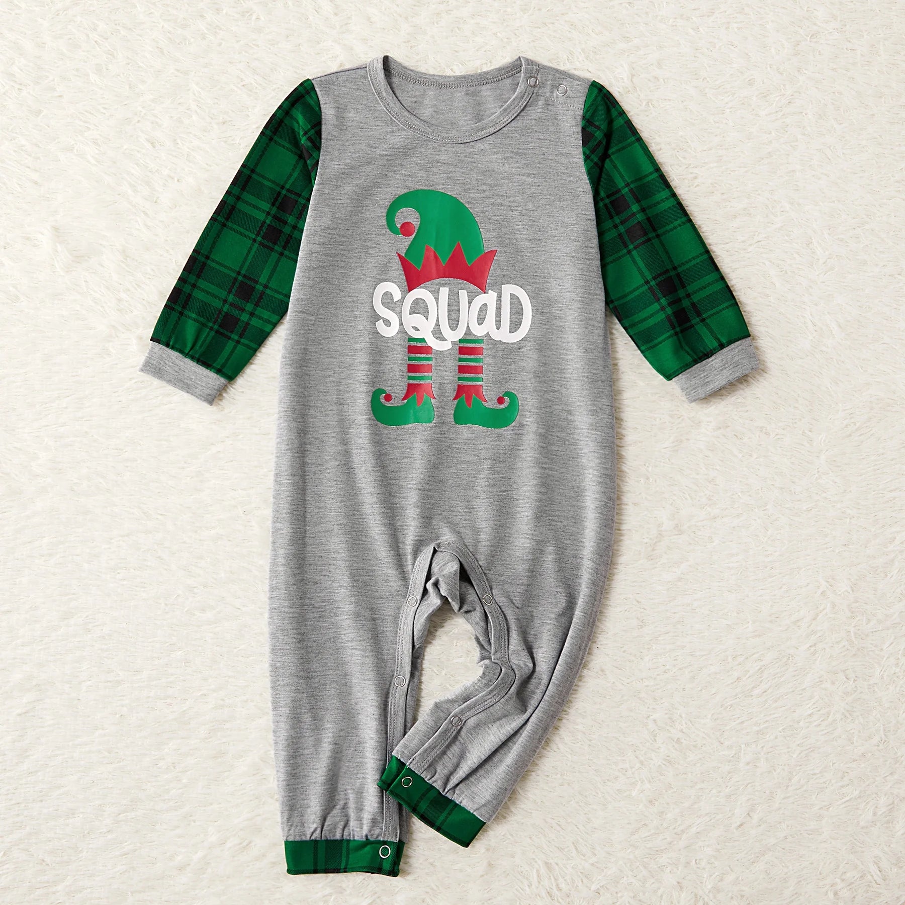 Baby Christmas Pajamas for Family Green Grey Long Sleeve Shower Gifts Pjs with Socks, One-Piece, Size 3-6M