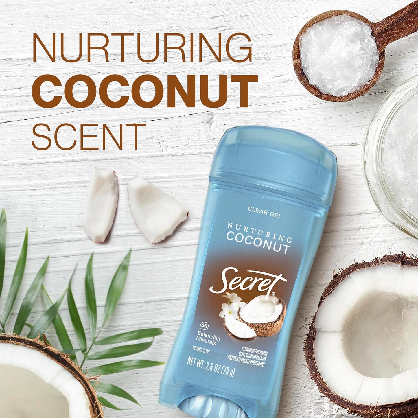 Secret Fresh Antiperspirant Deodorant for Women, 72Hr Breathable Sweat & Odor Protection, Instant Freshness & Gentle, PH Balancing Minerals, Clear Gel, Nurturing Coconut Scent, 2.6 Oz