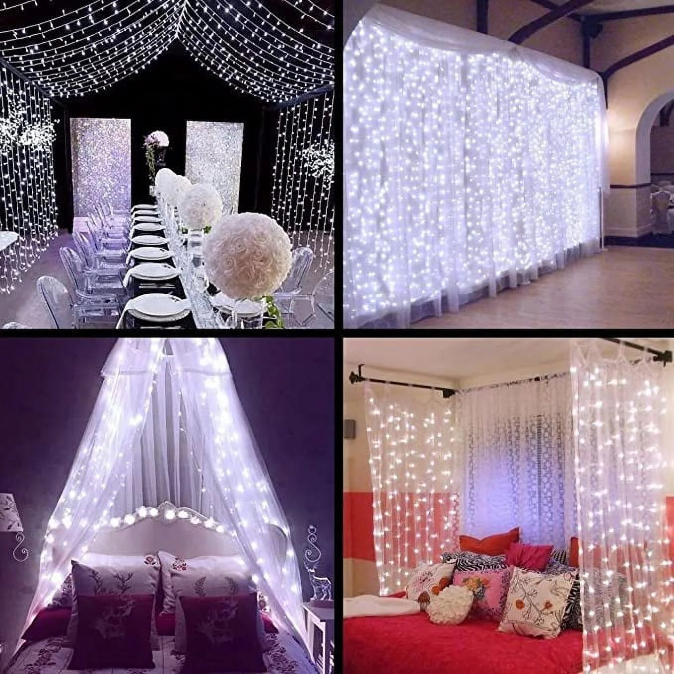 Christmas Lights, 300 LED Christmas Curtain Lights for Christmas Decoration, White, 8 Modes for Indoor Outdoor Wall & Party Décor
