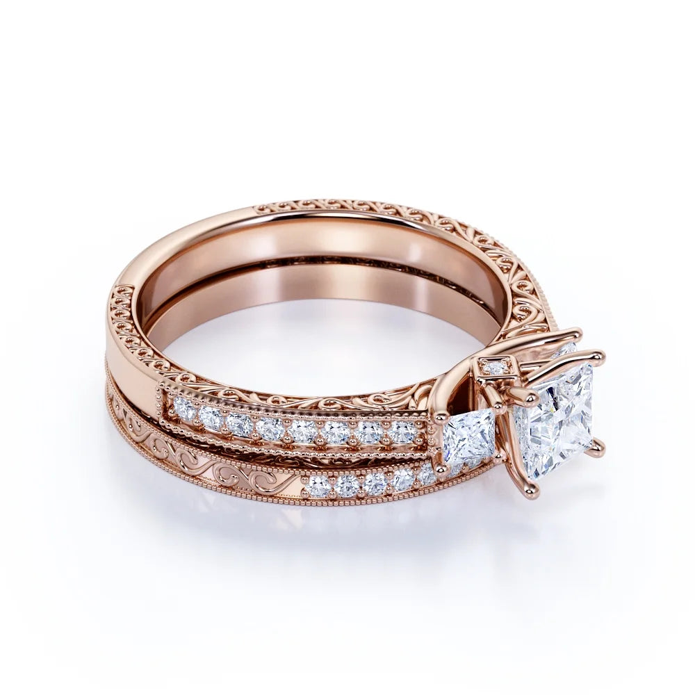 Beautiful 1.25 Carat Real Moissanite Wedding Ring Set in 18K Rose Gold Plating for Women