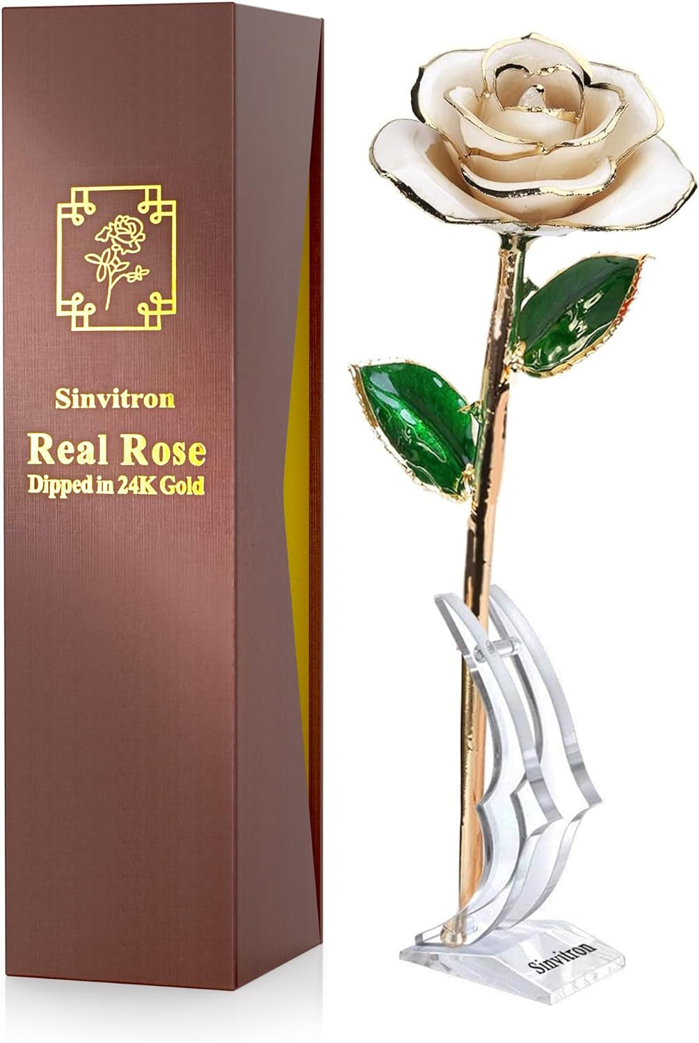 Sinvitron Gold Dipped Infinity Rose Forever Flower Decor, Resin Preserved Real Rose Birthday Gift for Women, Anniversary Present for Mom (Pink)